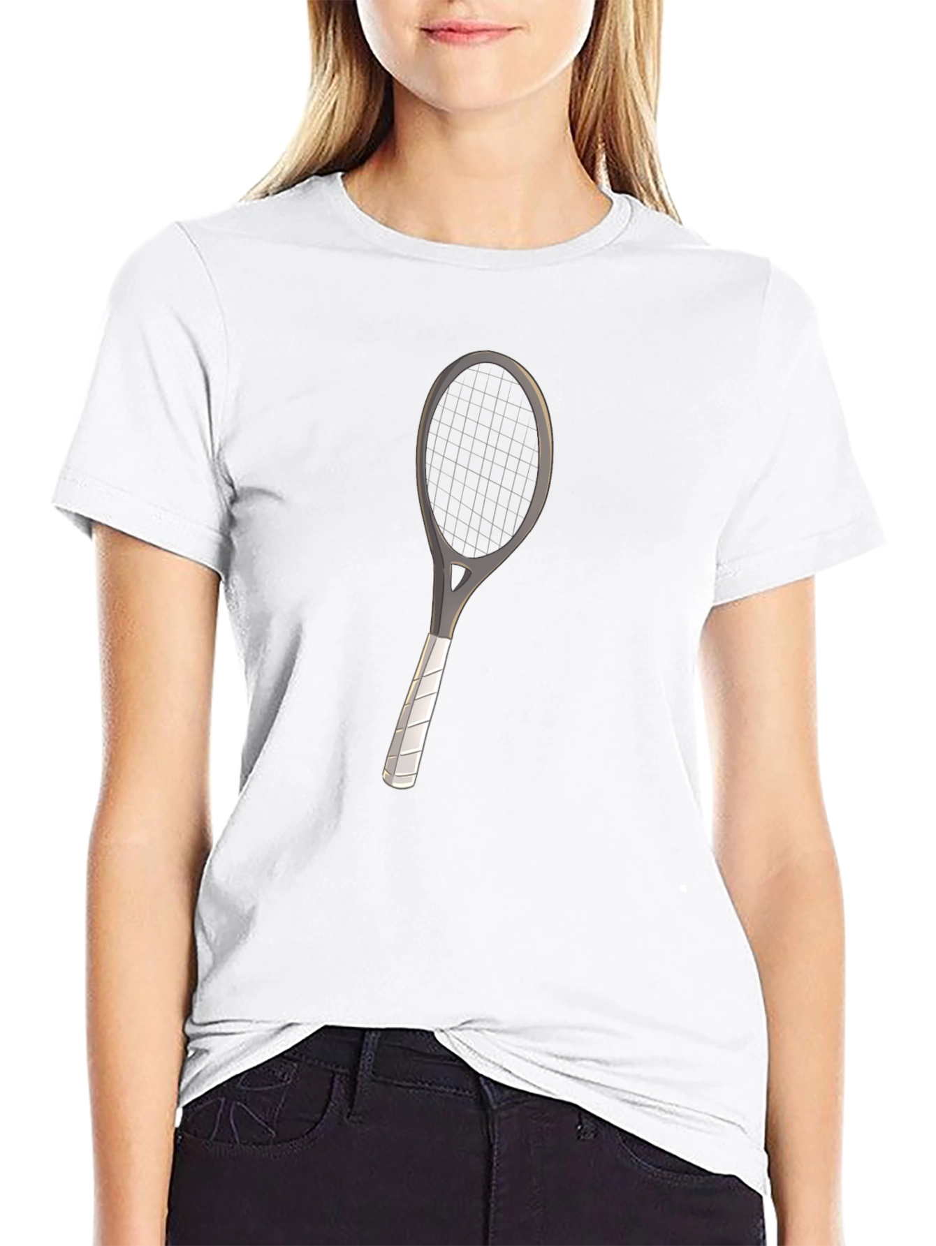 Tennis Racket Graphic Tee - Black Cotton
