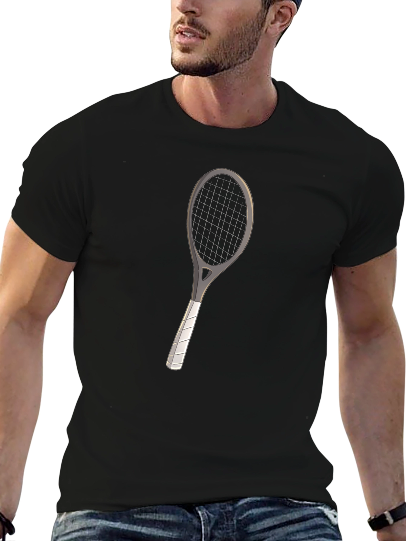 Tennis Racket Graphic Tee - Black Cotton