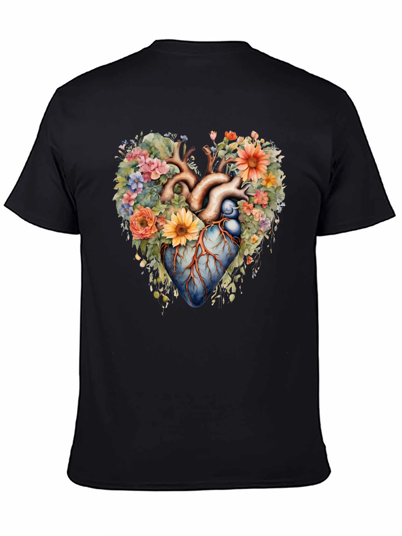 Floral Heart Anatomy T-Shirt - Artistic Graphic Tee