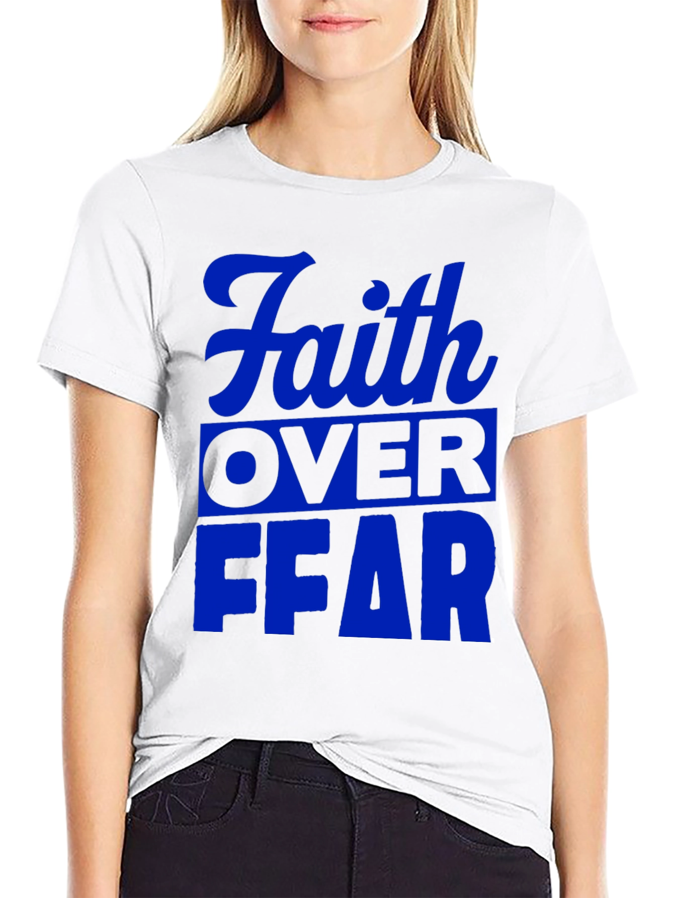 Faith Over Fear Graphic T-Shirt - Blue Print