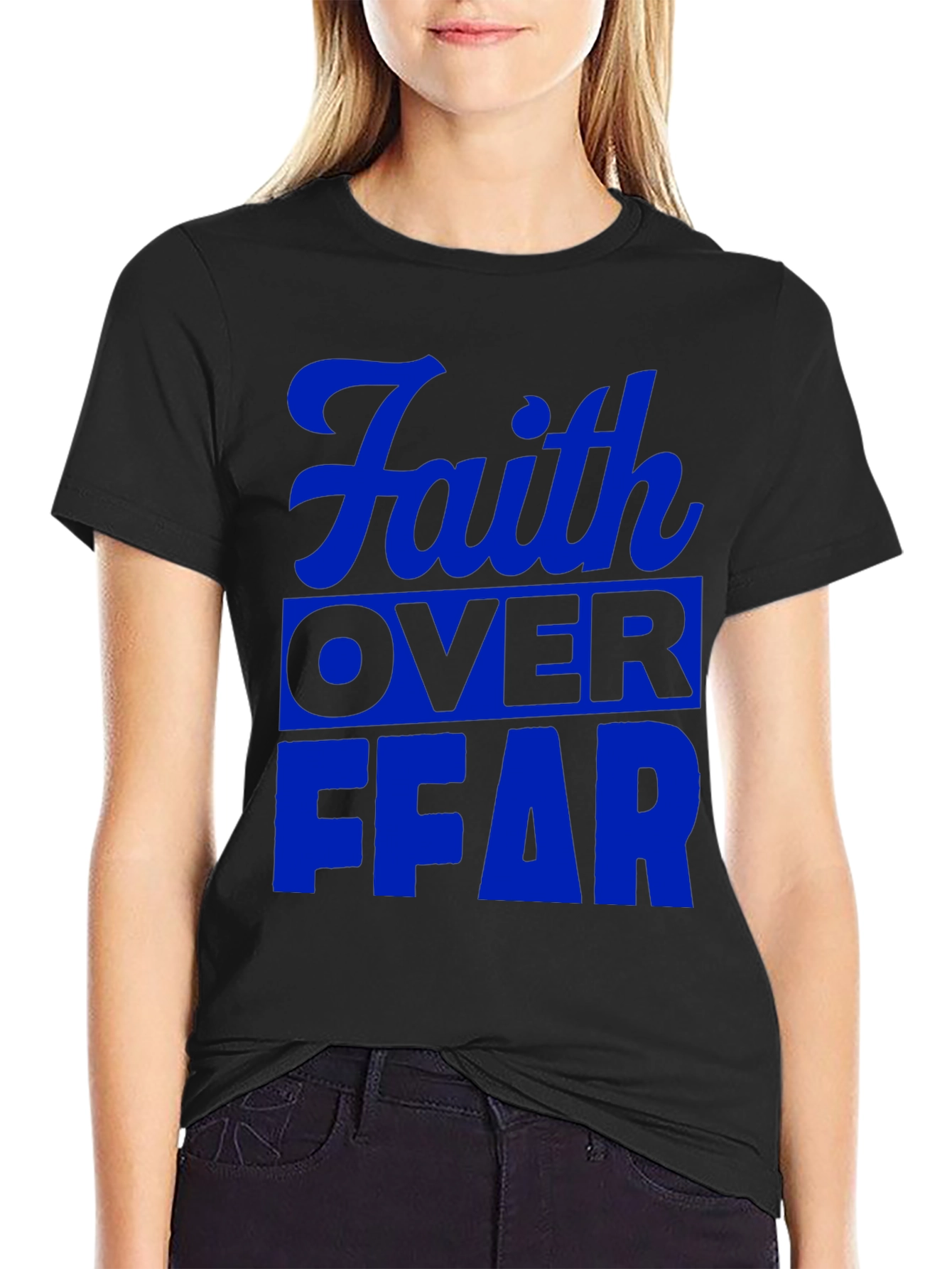 Faith Over Fear Graphic T-Shirt - Blue Print