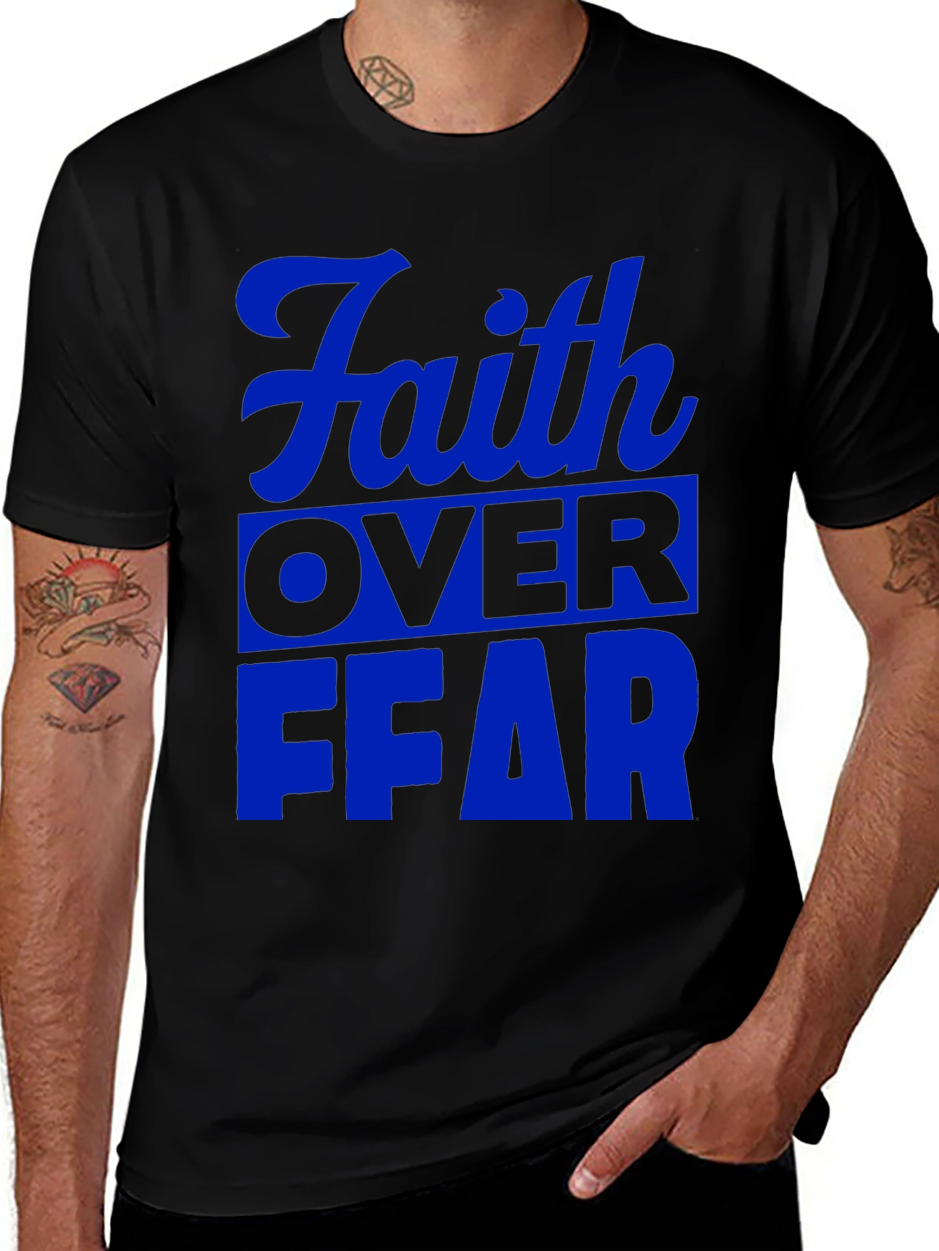 Faith Over Fear Graphic T-Shirt - Blue Print