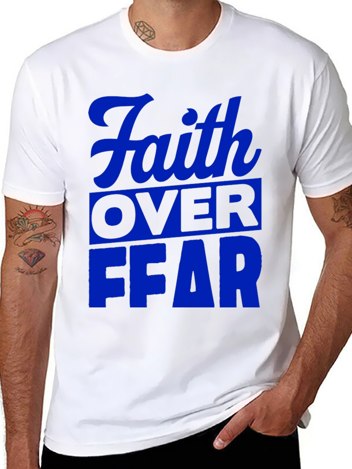 Faith Over Fear Graphic T-Shirt - Blue Print