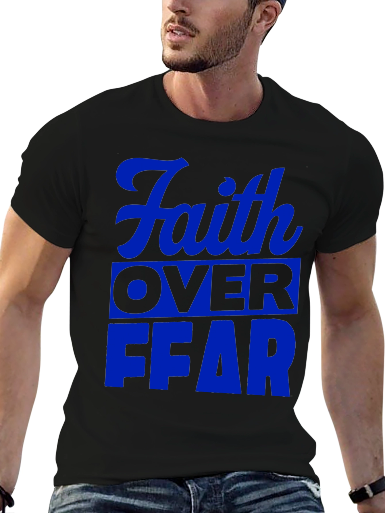 Faith Over Fear Graphic T-Shirt - Blue Print