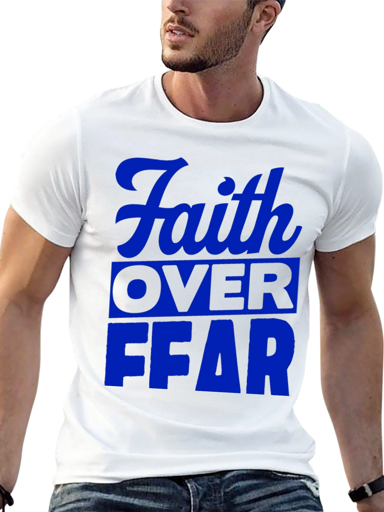 Faith Over Fear Graphic T-Shirt - Blue Print