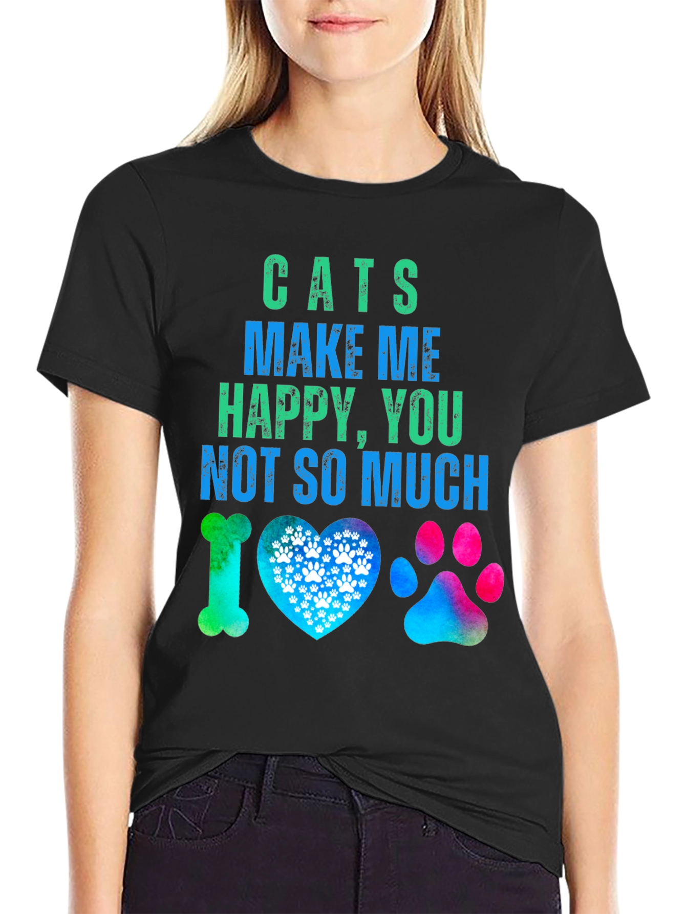 Cats Make Me Happy Graphic T-Shirt