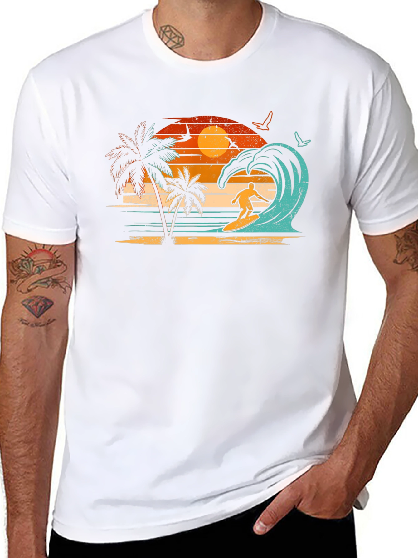 Retro Surfing Beach Sunset Graphic Tee