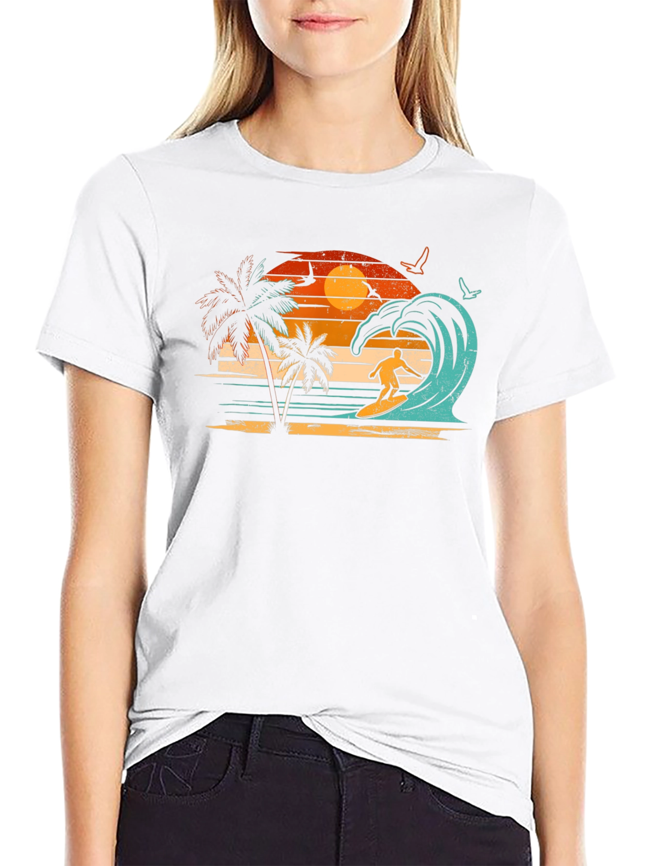 Retro Surfing Beach Sunset Graphic Tee