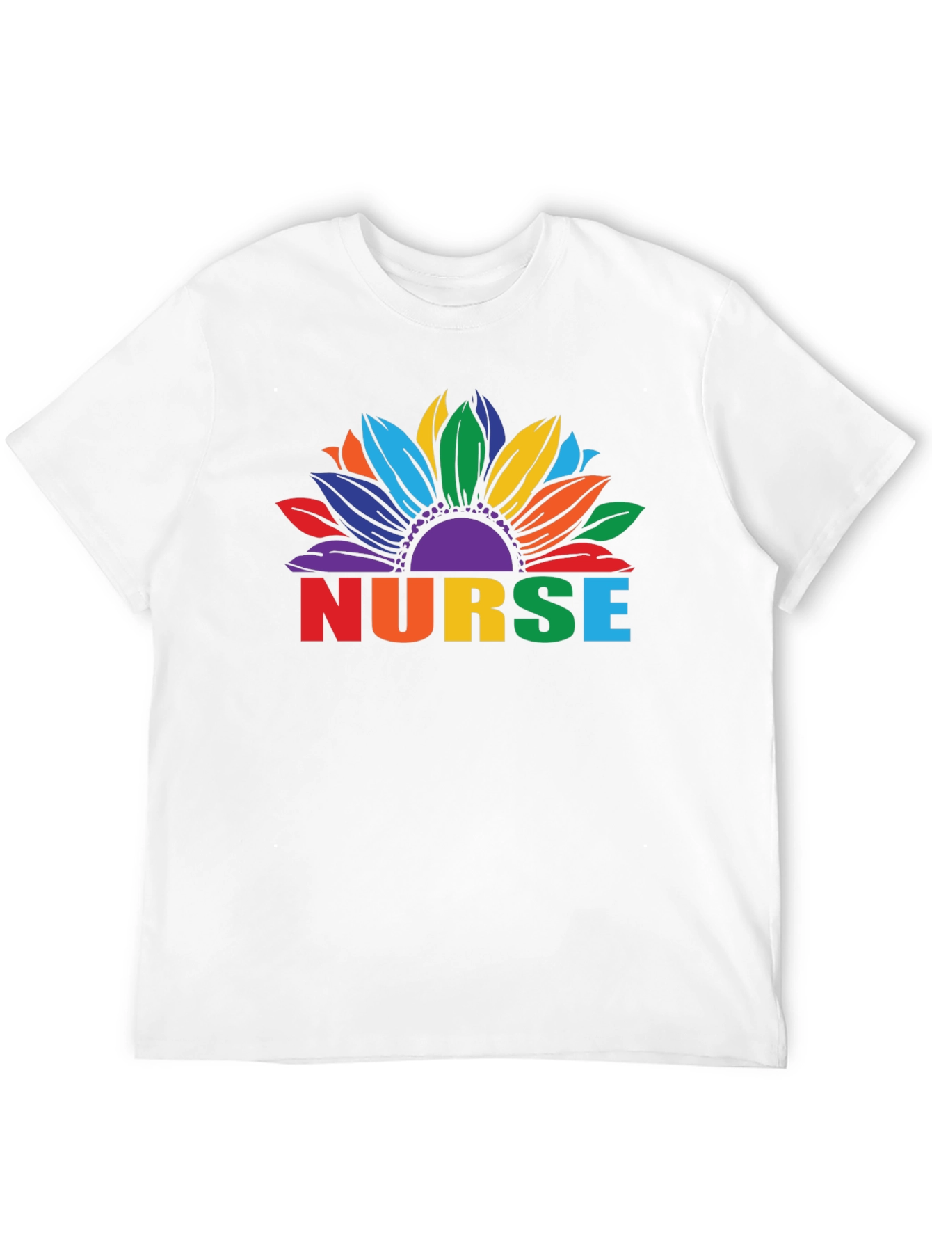 Rainbow Nurse Sunflower Black T-Shirt