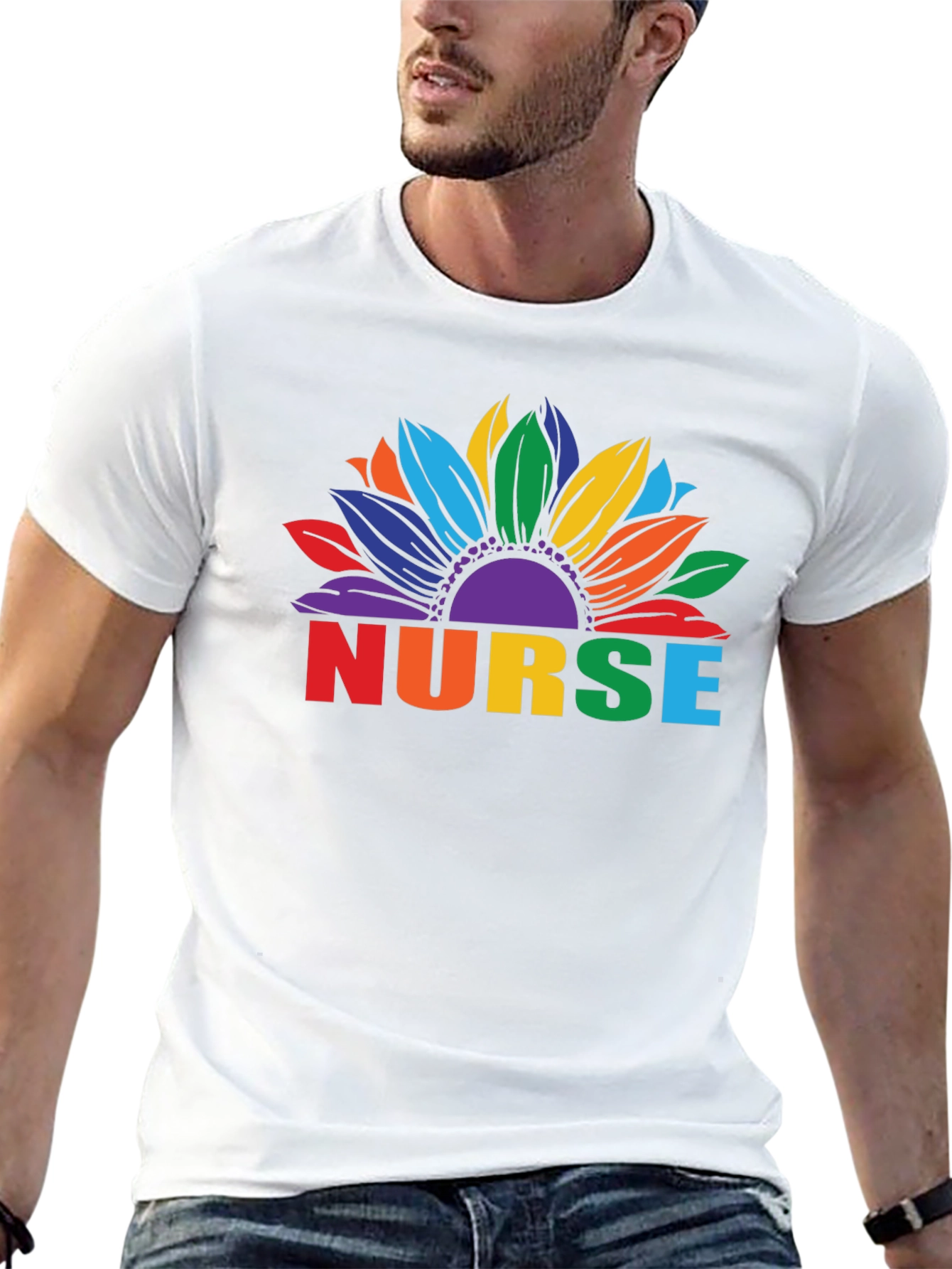 Rainbow Nurse Sunflower Black T-Shirt
