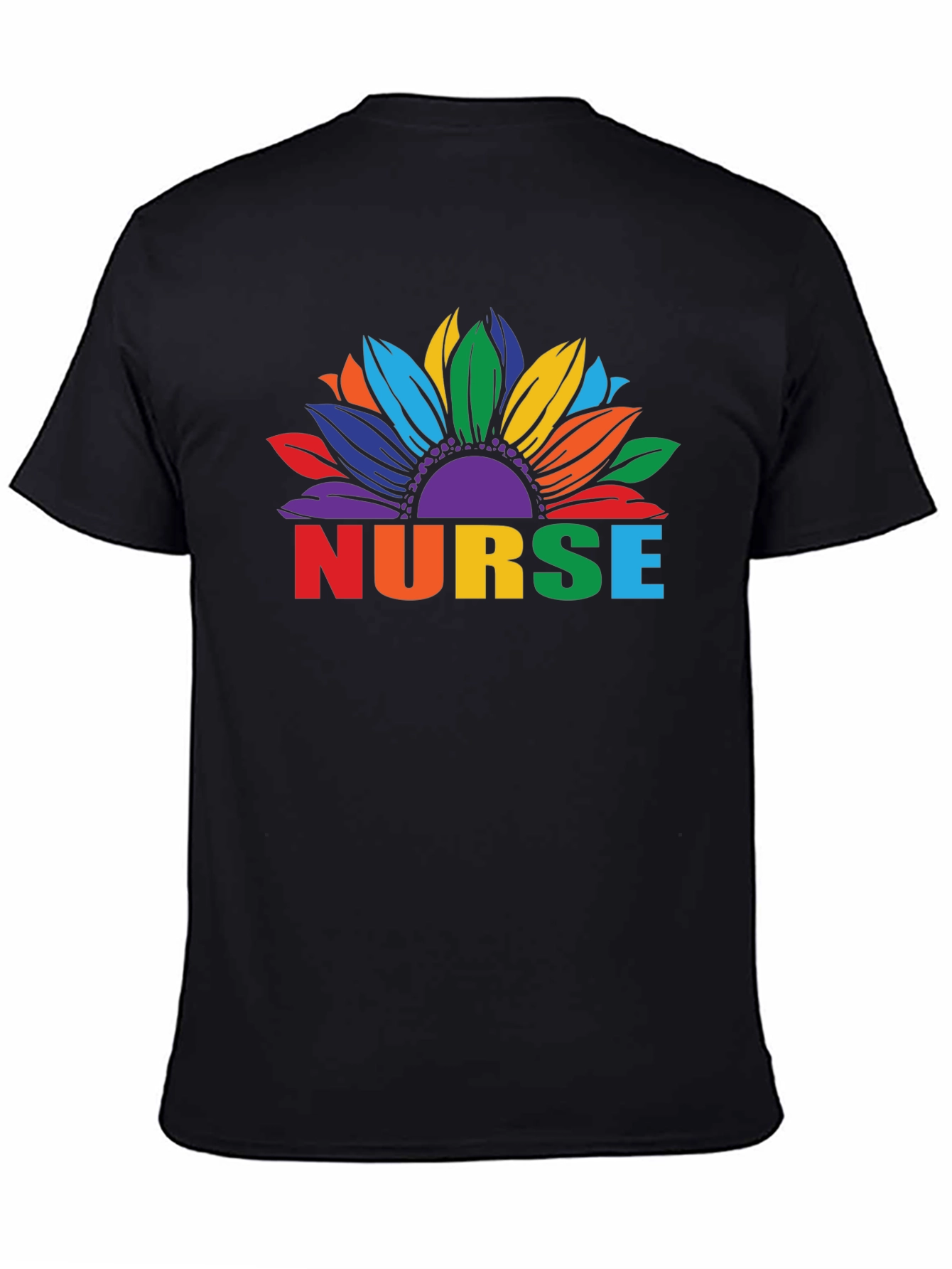 Rainbow Nurse Sunflower Black T-Shirt