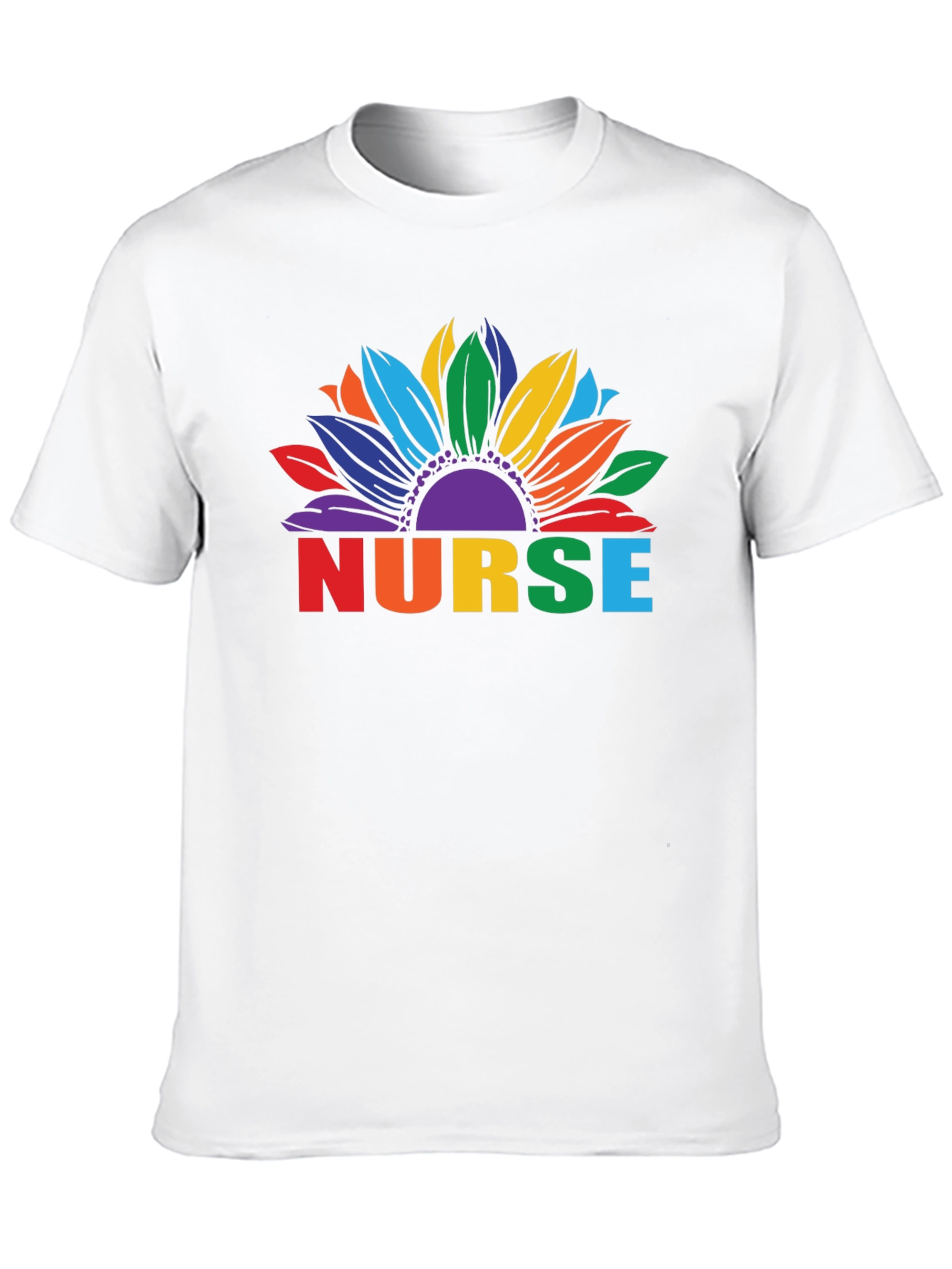 Rainbow Nurse Sunflower Black T-Shirt