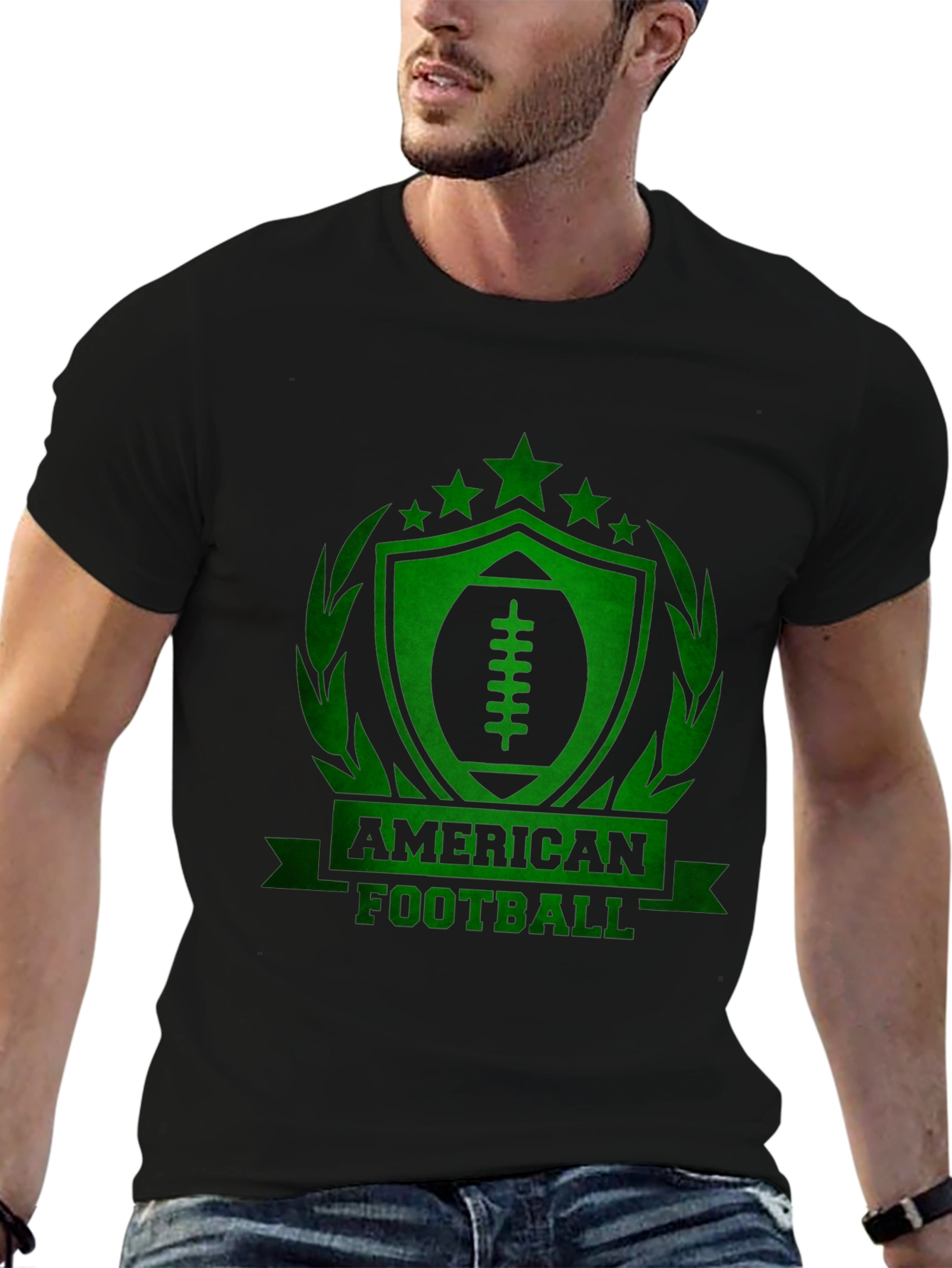 American Football Graphic Tee - Black Cotton T-Shirt