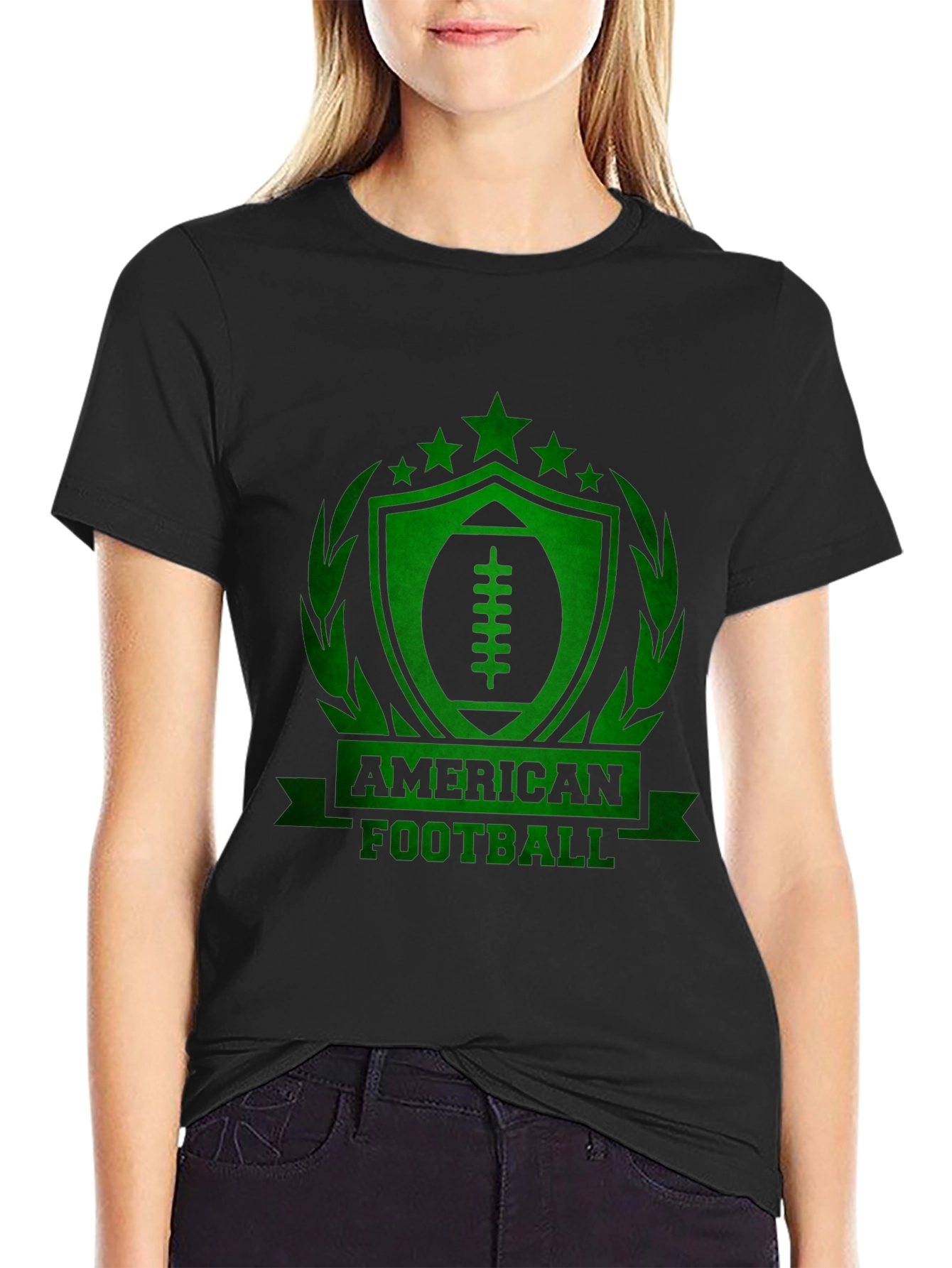 American Football Graphic Tee - Black Cotton T-Shirt