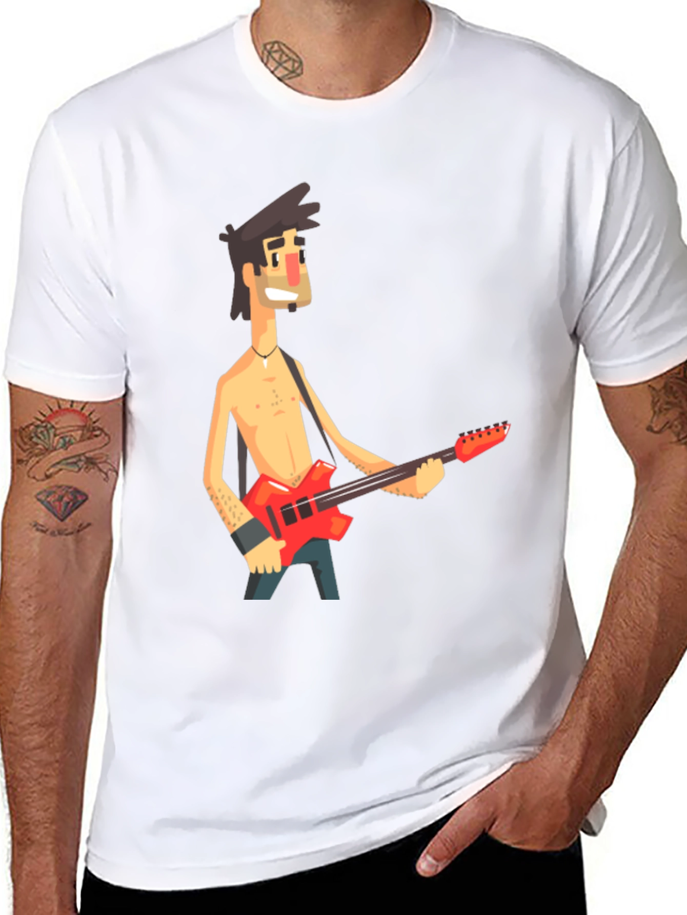 Cartoon Guitar Player Black T-Shirt