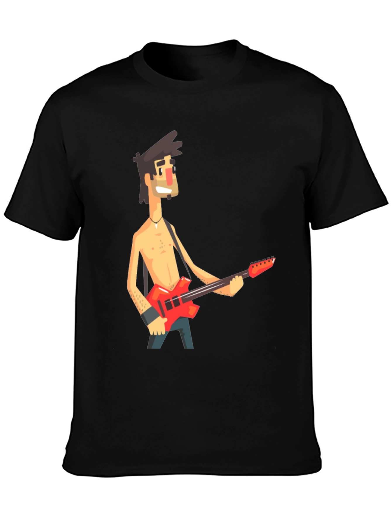 Cartoon Guitar Player Black T-Shirt