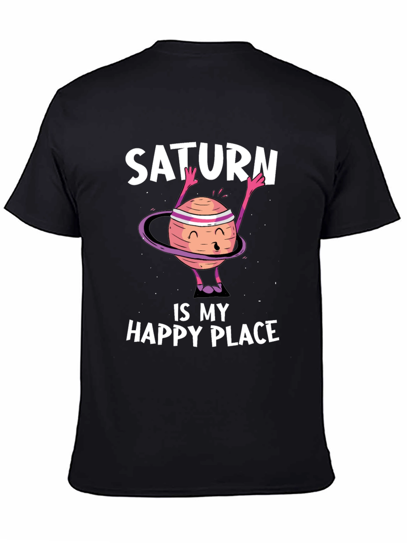 Saturn is My Happy Place Black T-Shirt