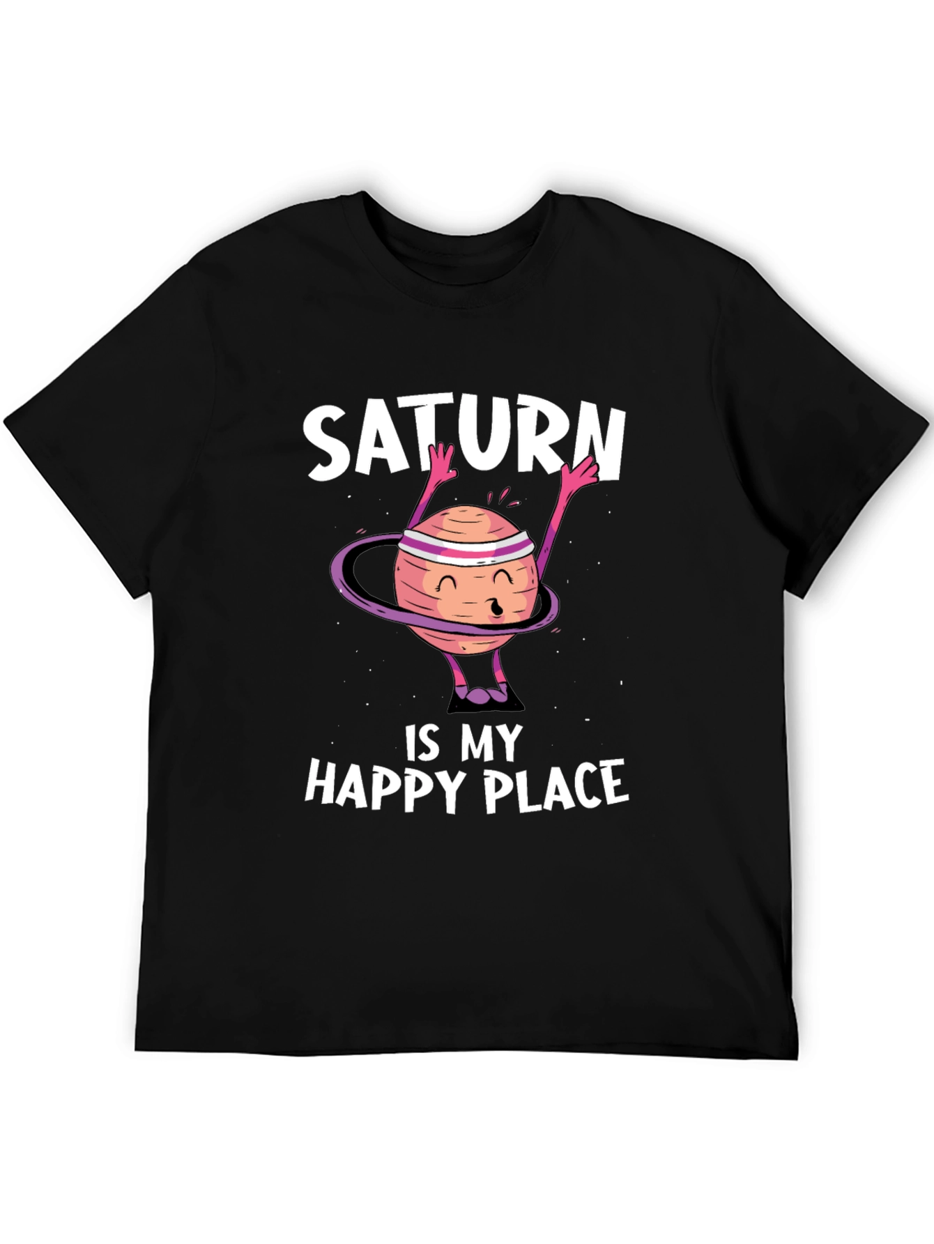 Saturn is My Happy Place Black T-Shirt