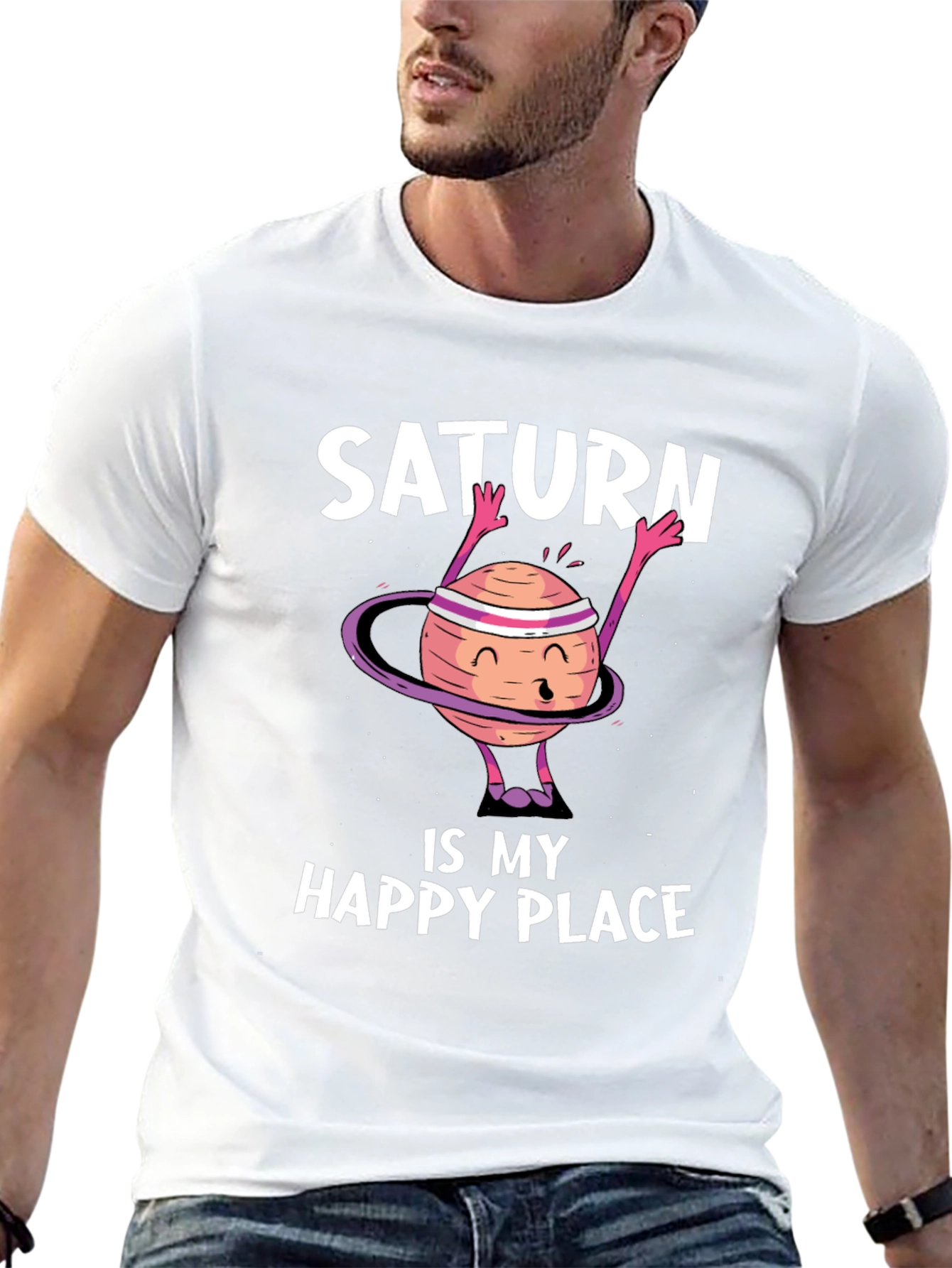 Saturn is My Happy Place Black T-Shirt