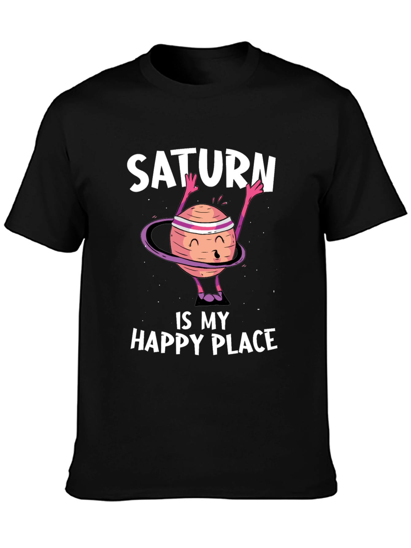 Saturn is My Happy Place Black T-Shirt