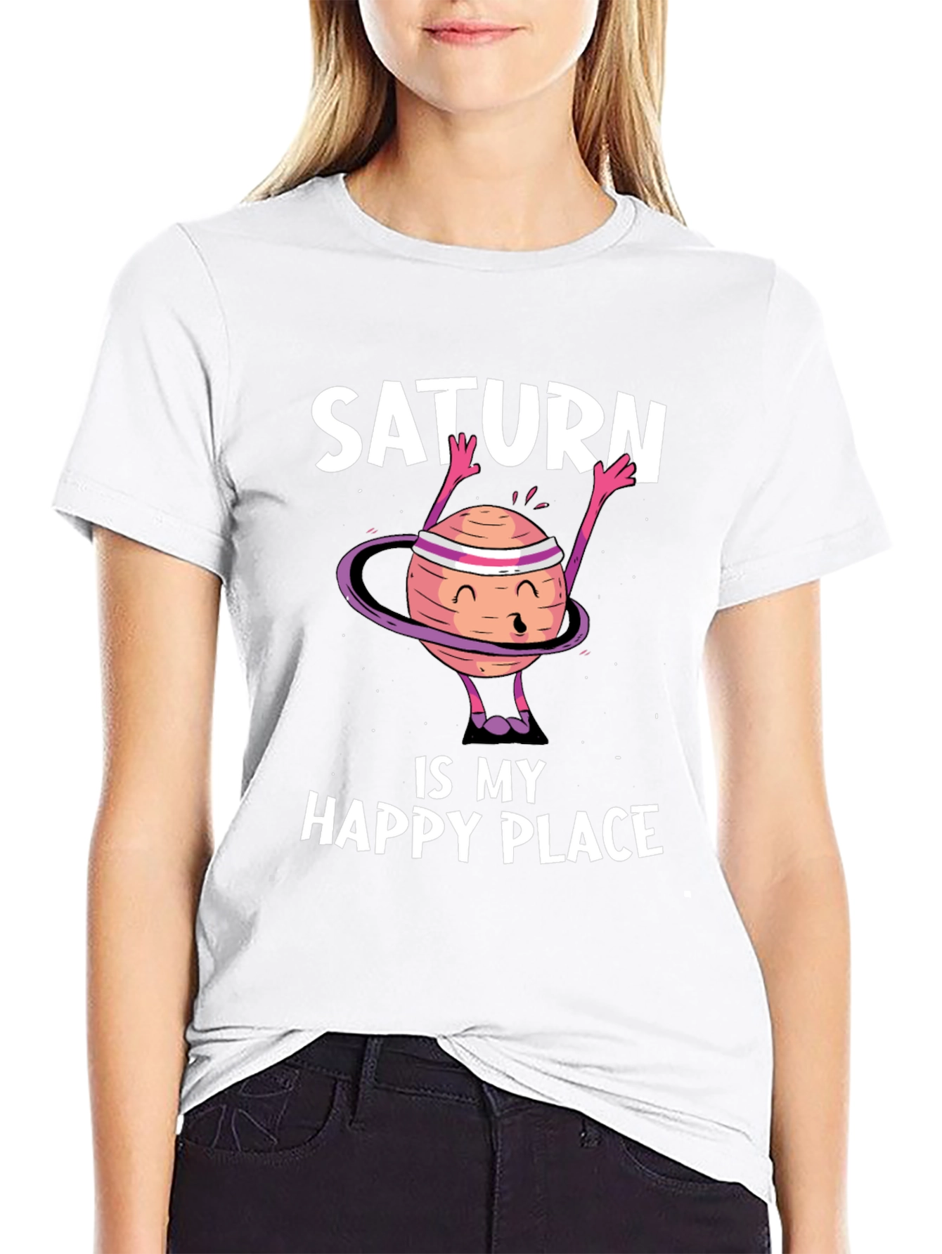 Saturn is My Happy Place Black T-Shirt