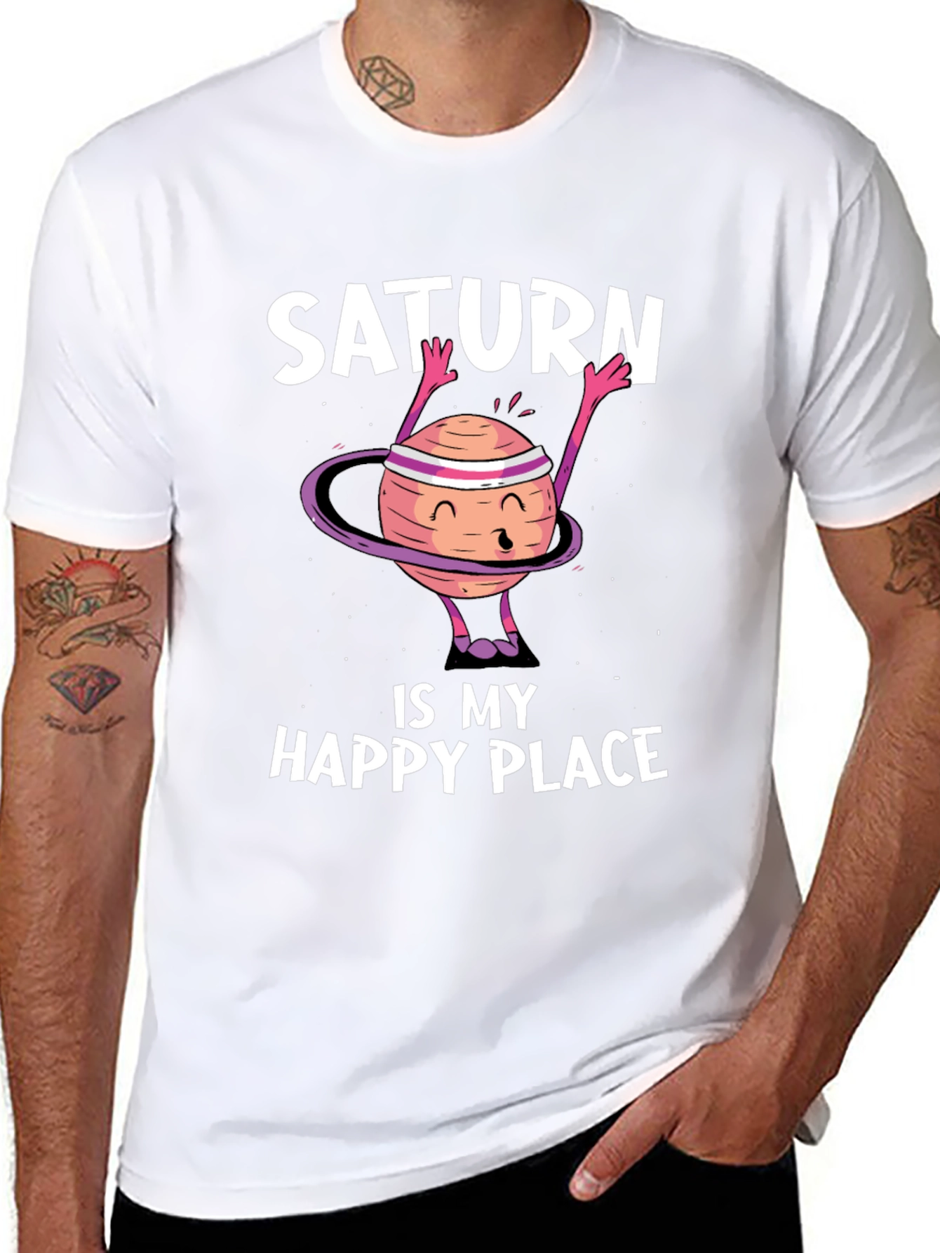 Saturn is My Happy Place Black T-Shirt