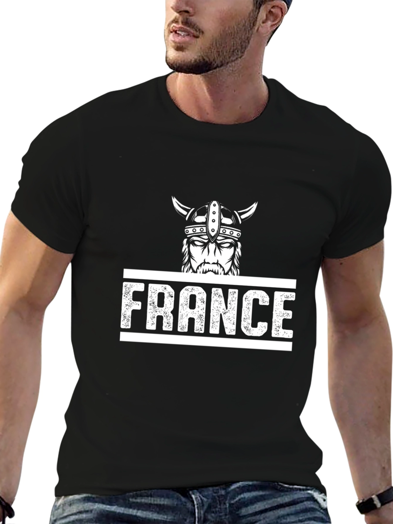 France Viking Graphic Tee - Black Cotton T-Shirt