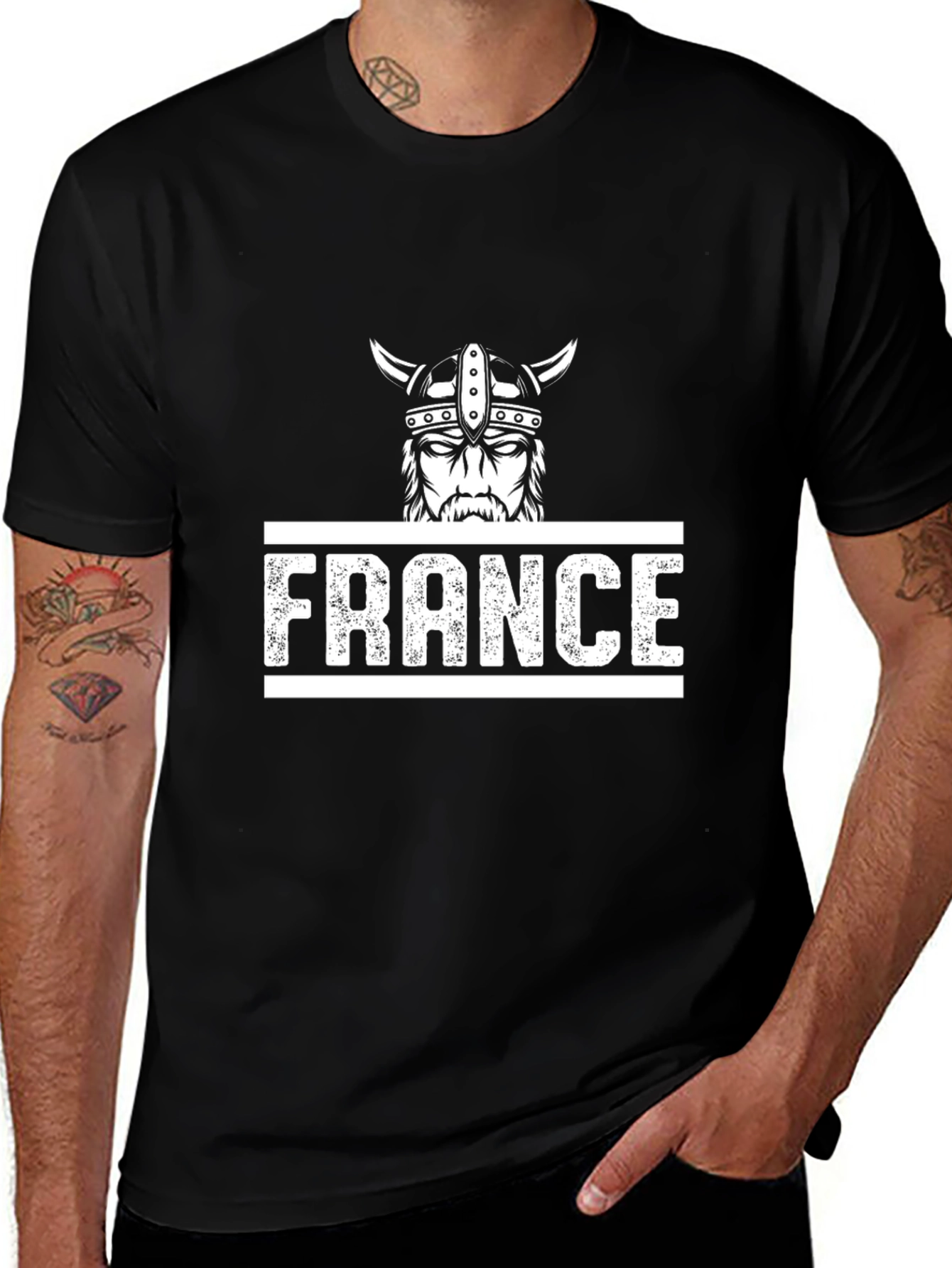 France Viking Graphic Tee - Black Cotton T-Shirt