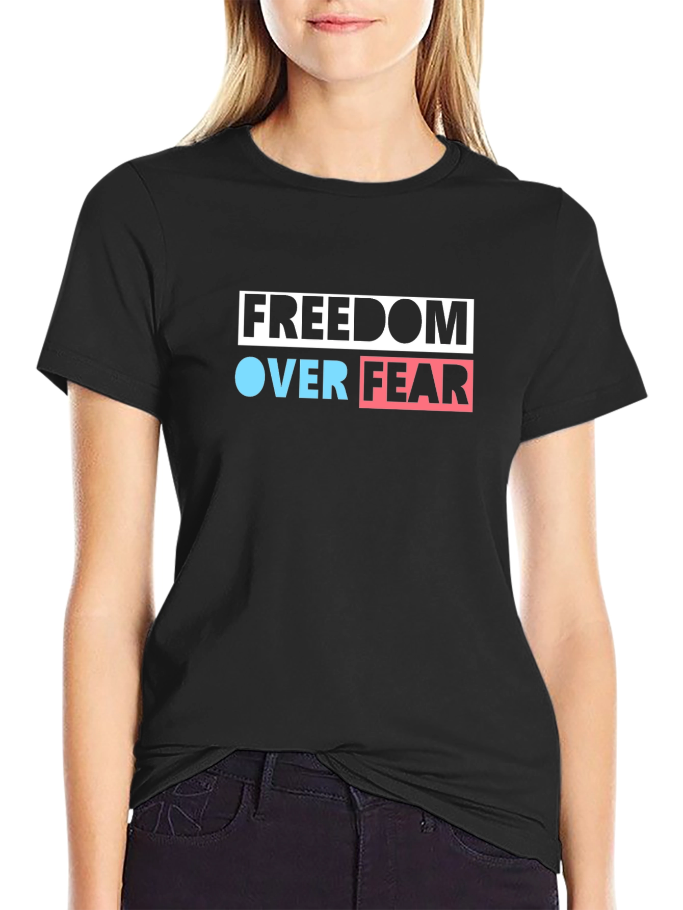 Freedom Over Fear Graphic Tee - Black Cotton