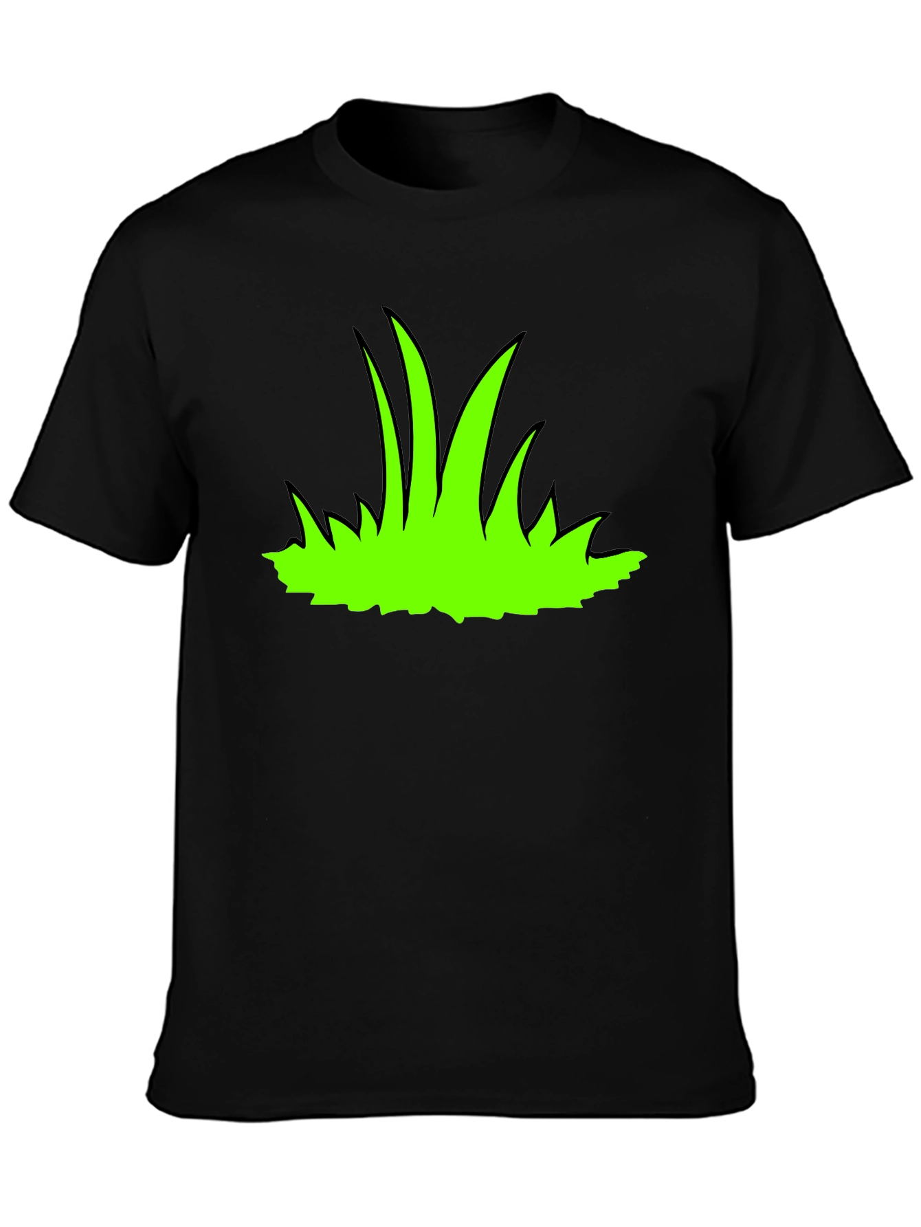 Green Grass Graphic Print Black T-Shirt