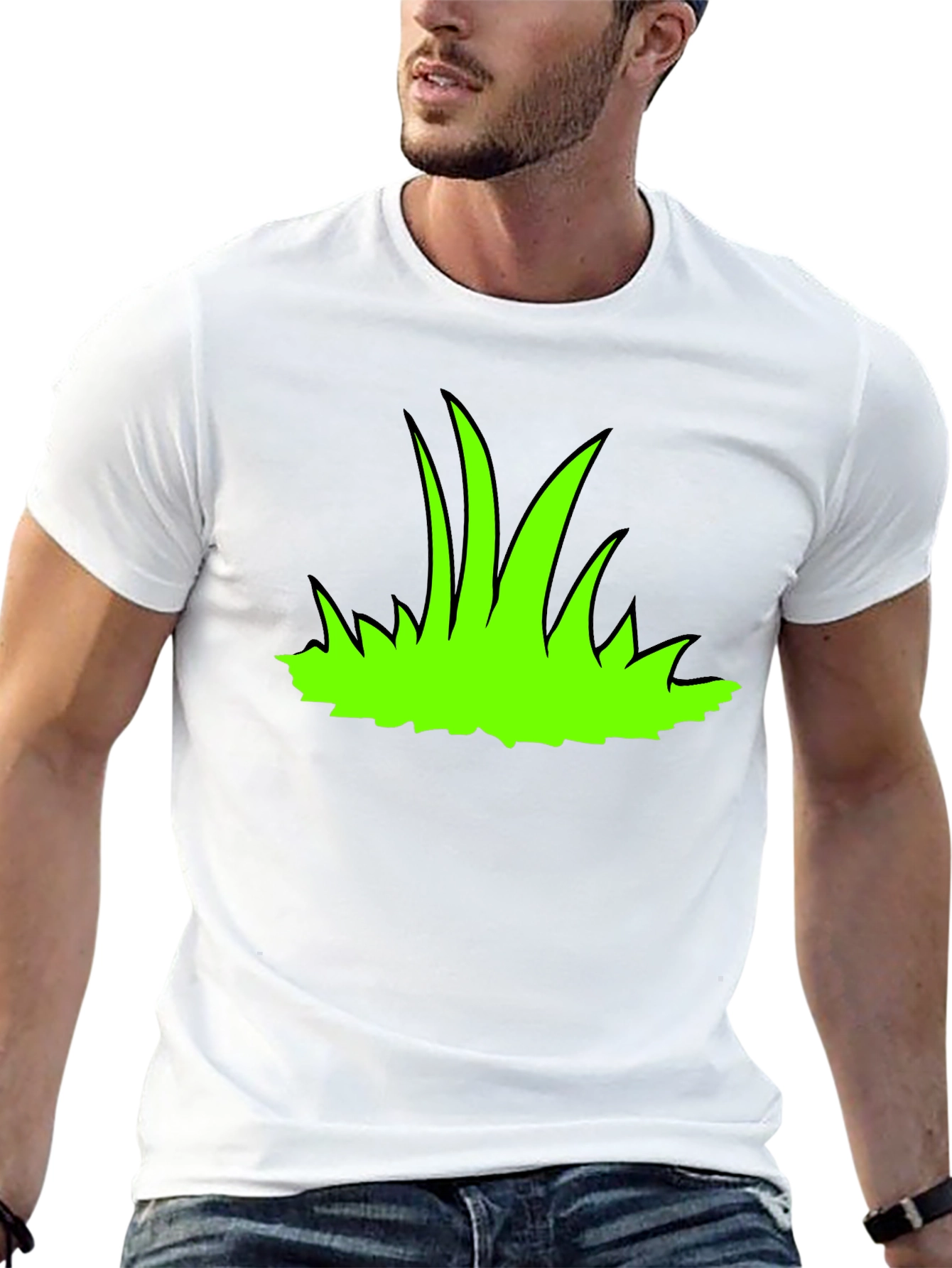 Green Grass Graphic Print Black T-Shirt
