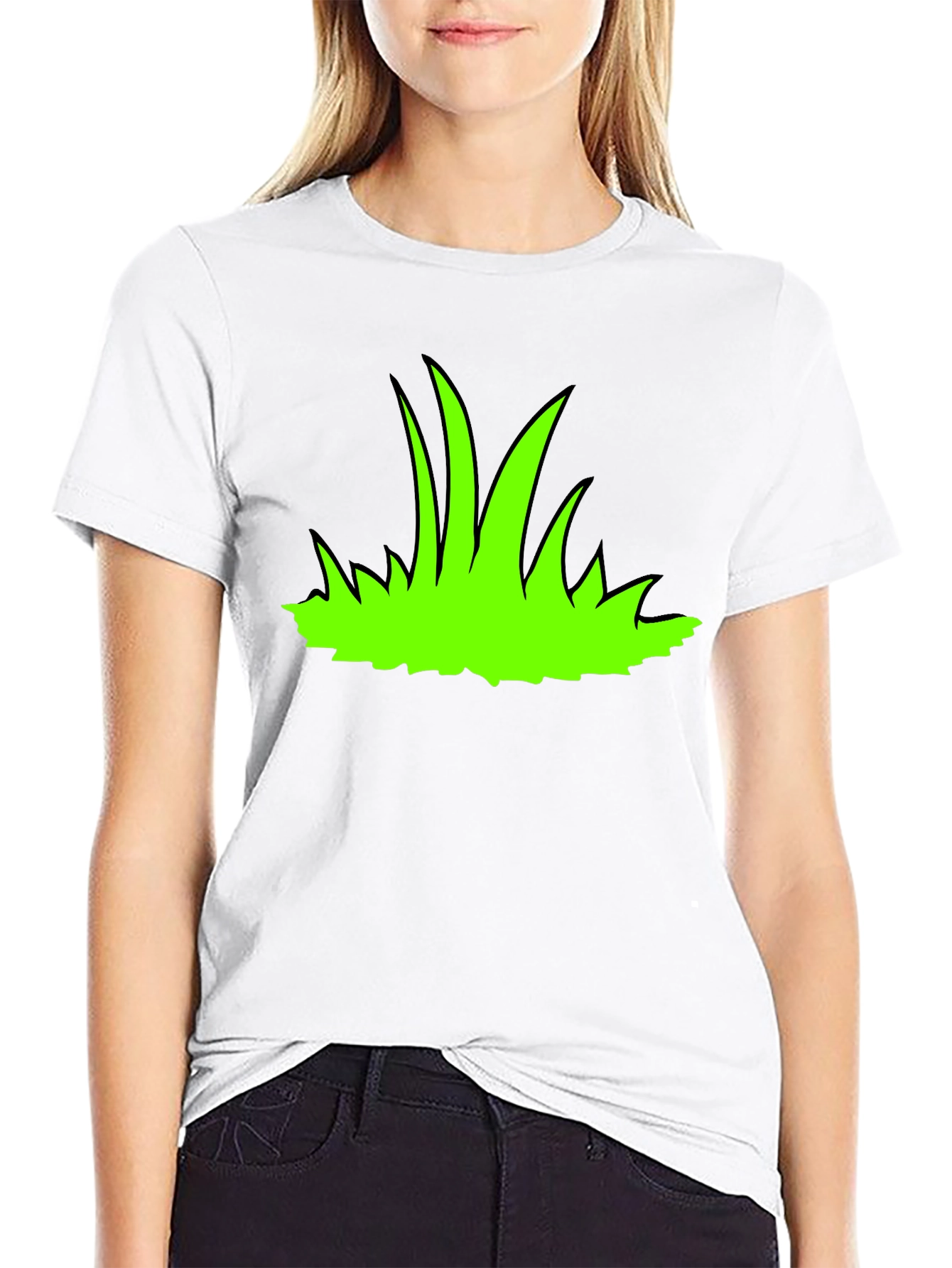 Green Grass Graphic Print Black T-Shirt
