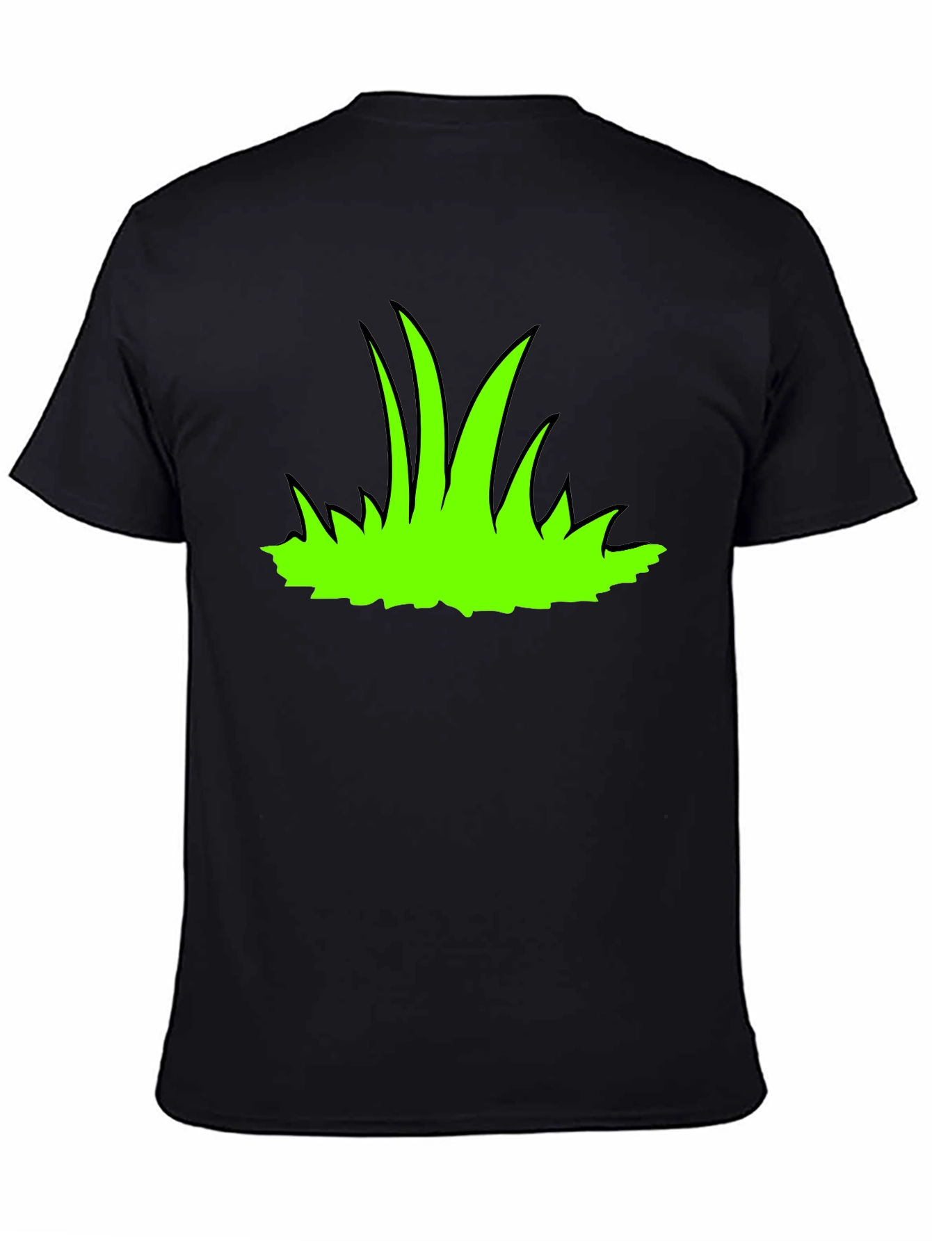 Green Grass Graphic Print Black T-Shirt