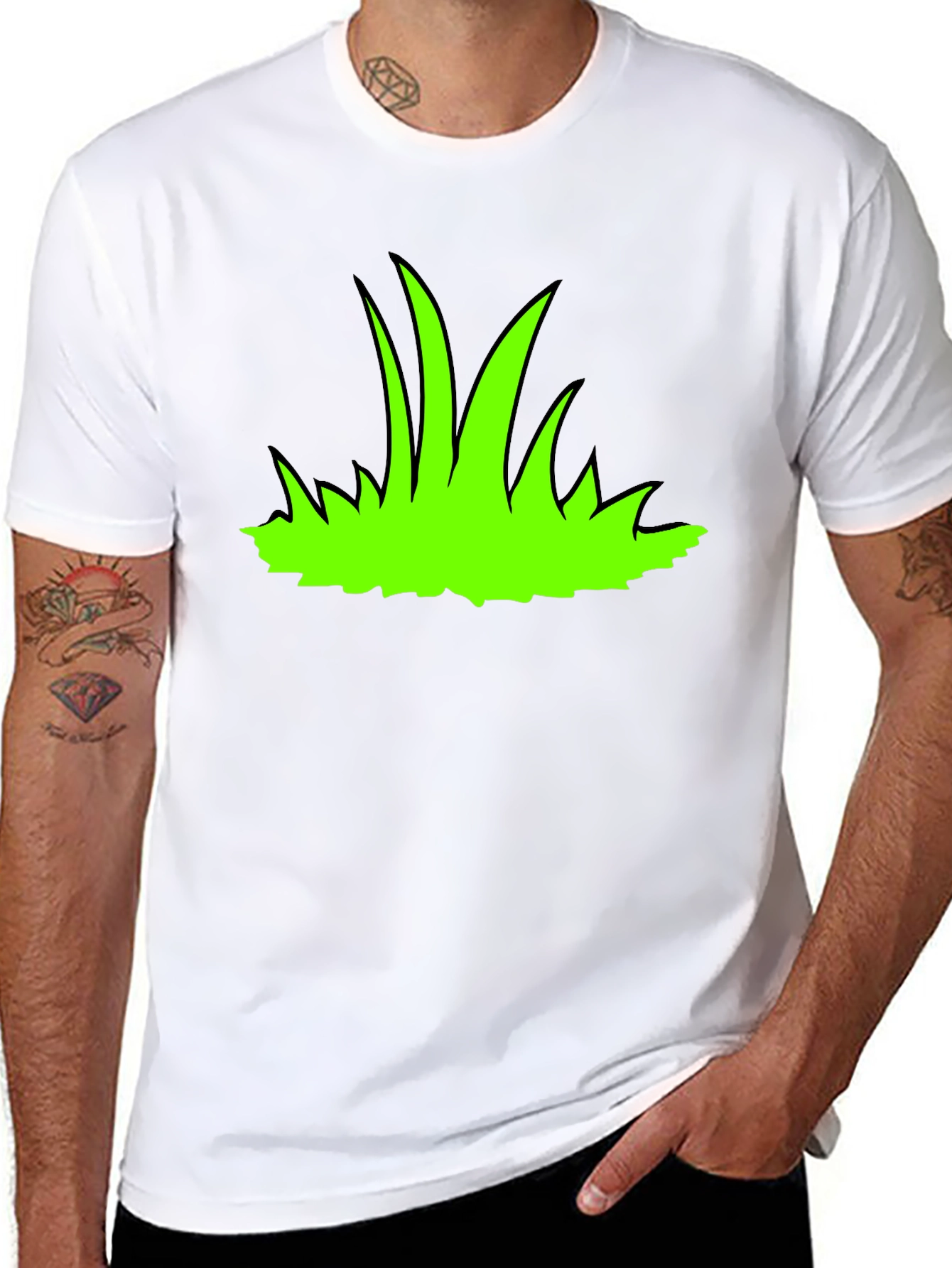 Green Grass Graphic Print Black T-Shirt