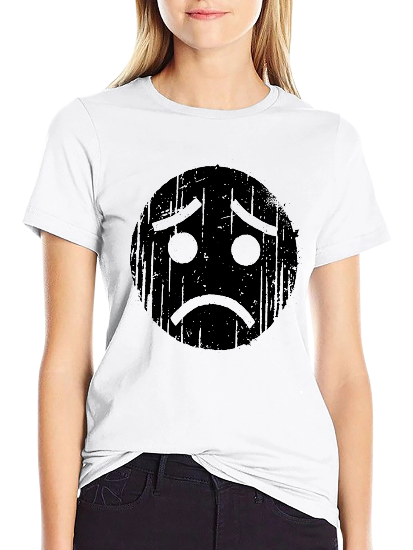 Sad Emoji Graphic Black T-Shirt