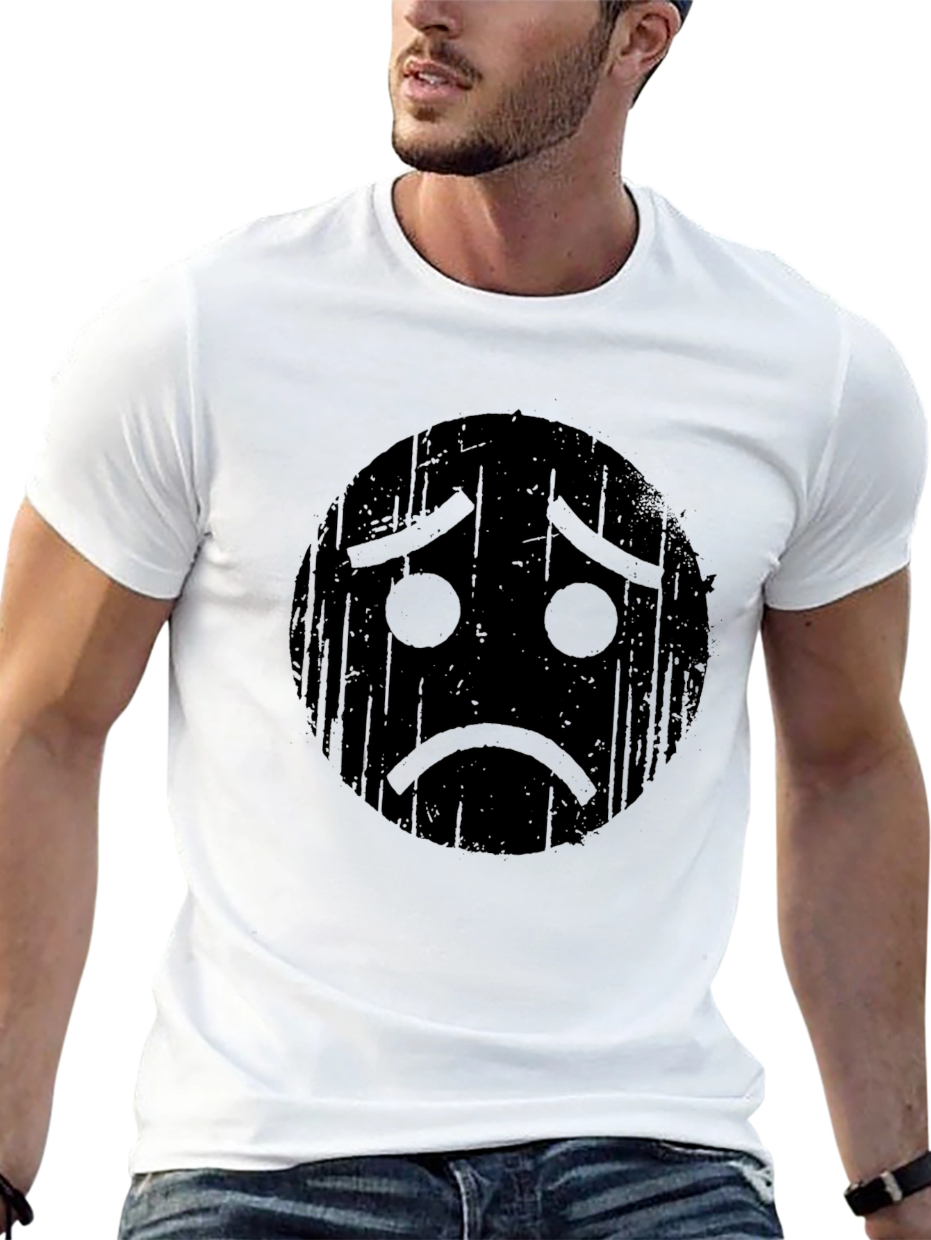 Sad Emoji Graphic Black T-Shirt