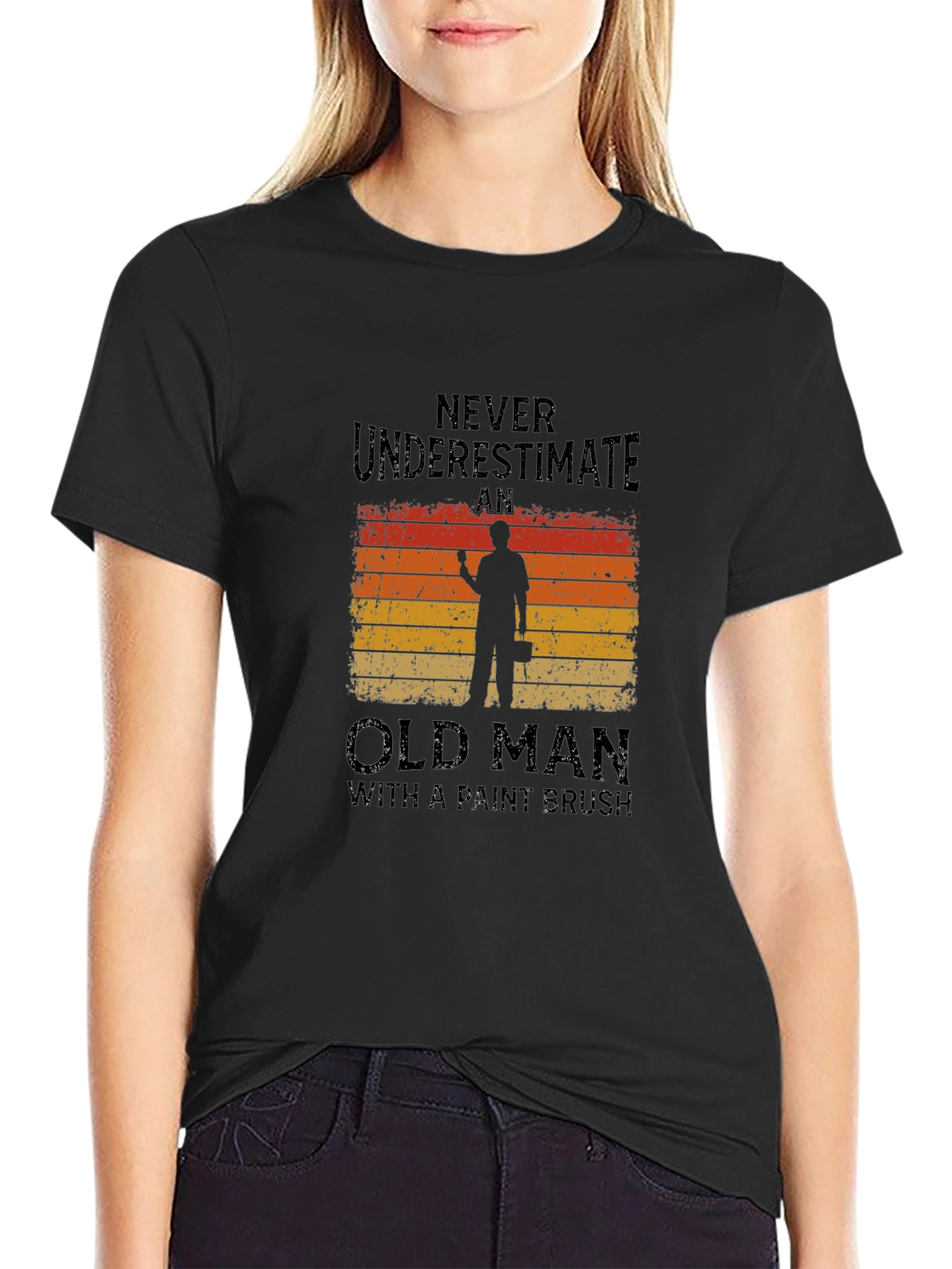 Never Underestimate Old Man Paint Brush T-Shirt