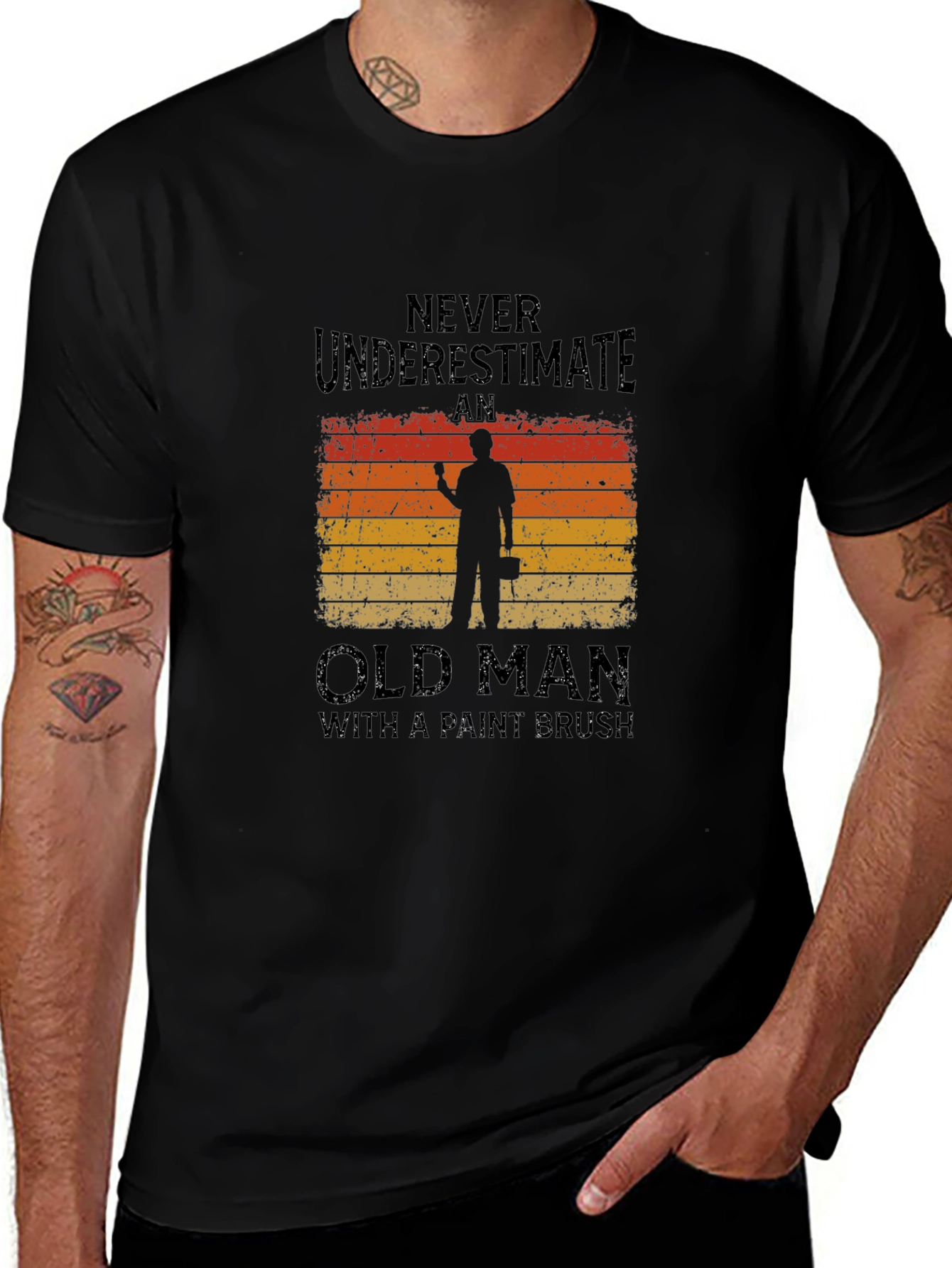 Never Underestimate Old Man Paint Brush T-Shirt