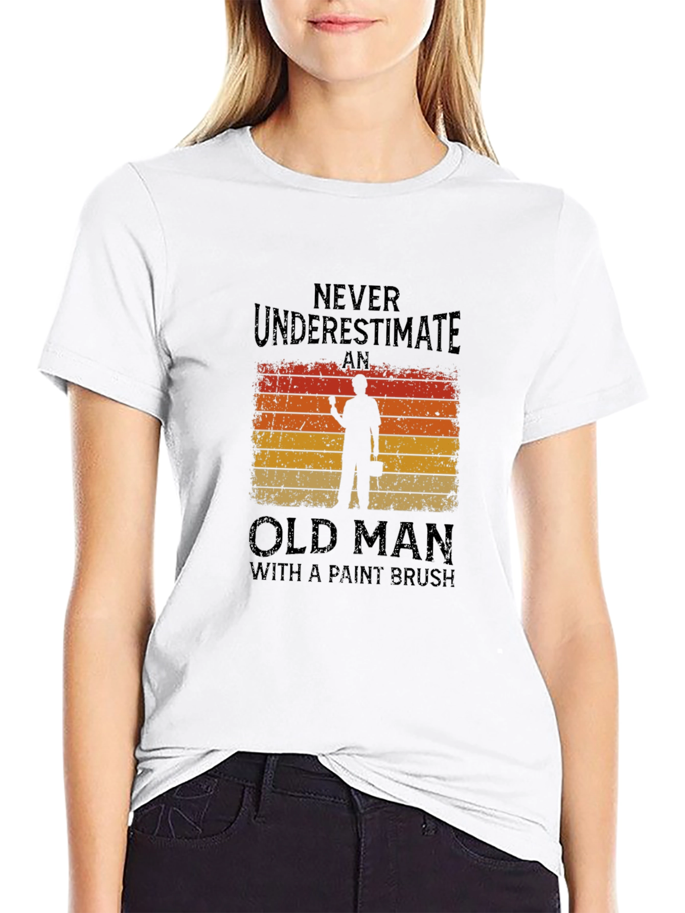Never Underestimate Old Man Paint Brush T-Shirt