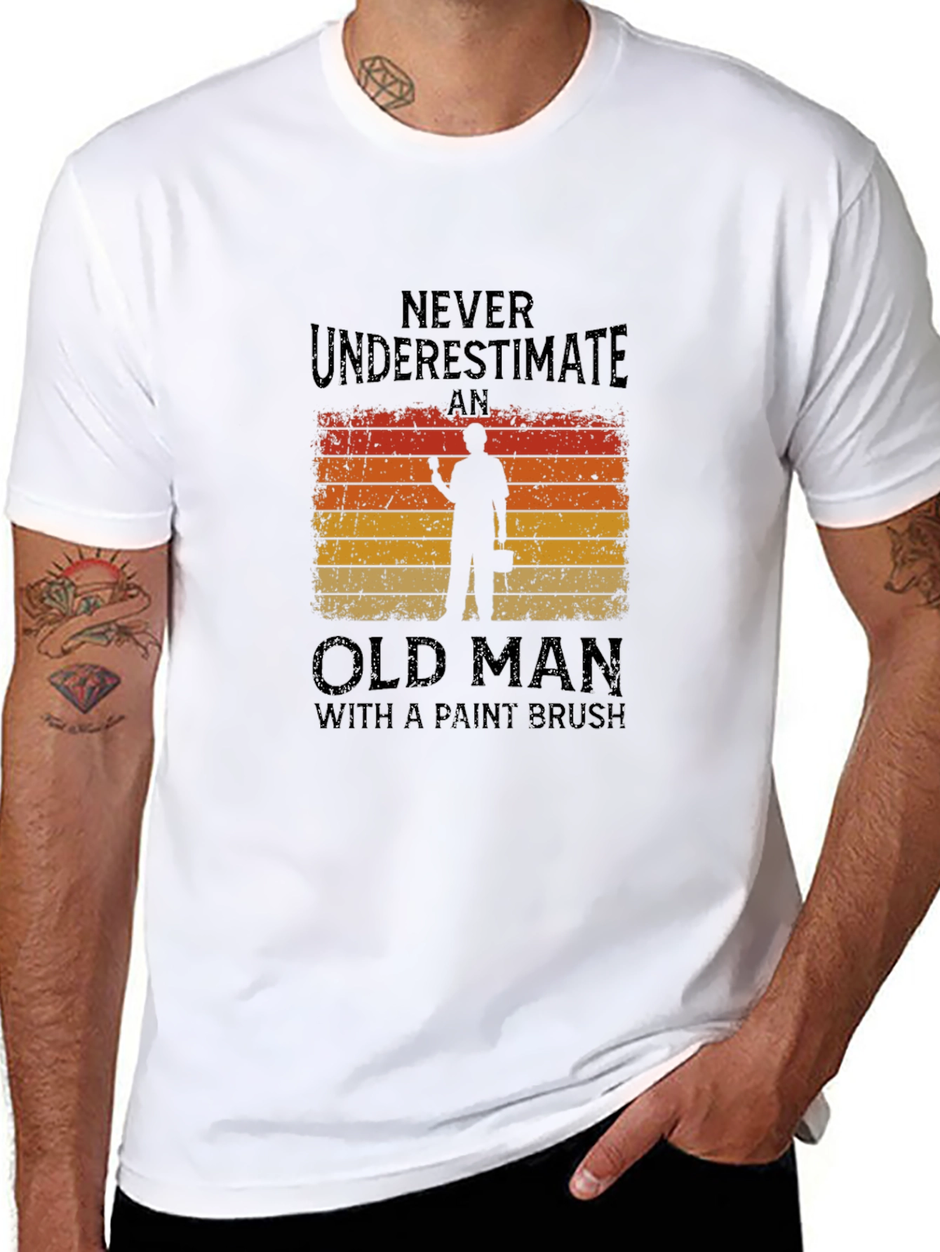 Never Underestimate Old Man Paint Brush T-Shirt