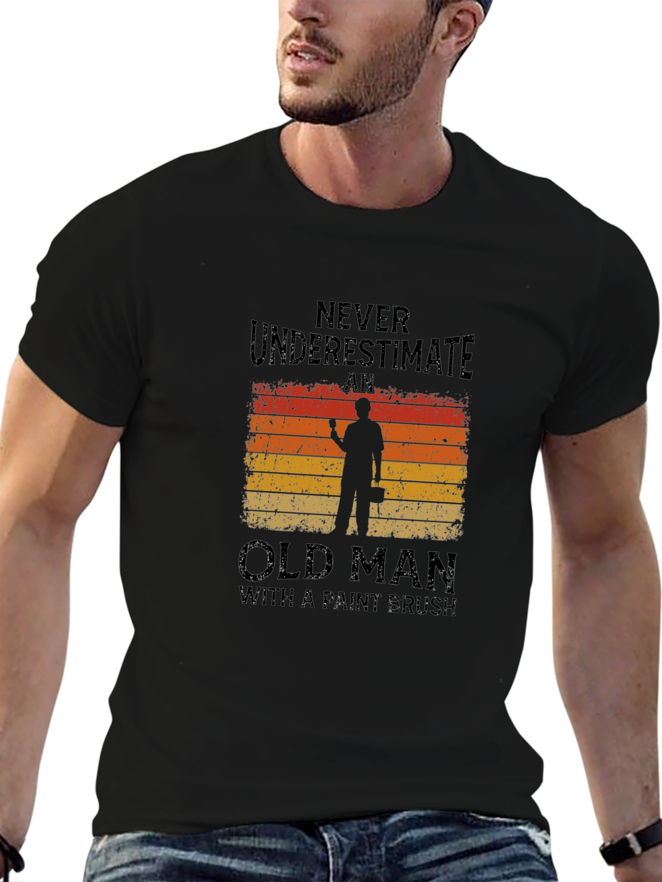 Never Underestimate Old Man Paint Brush T-Shirt