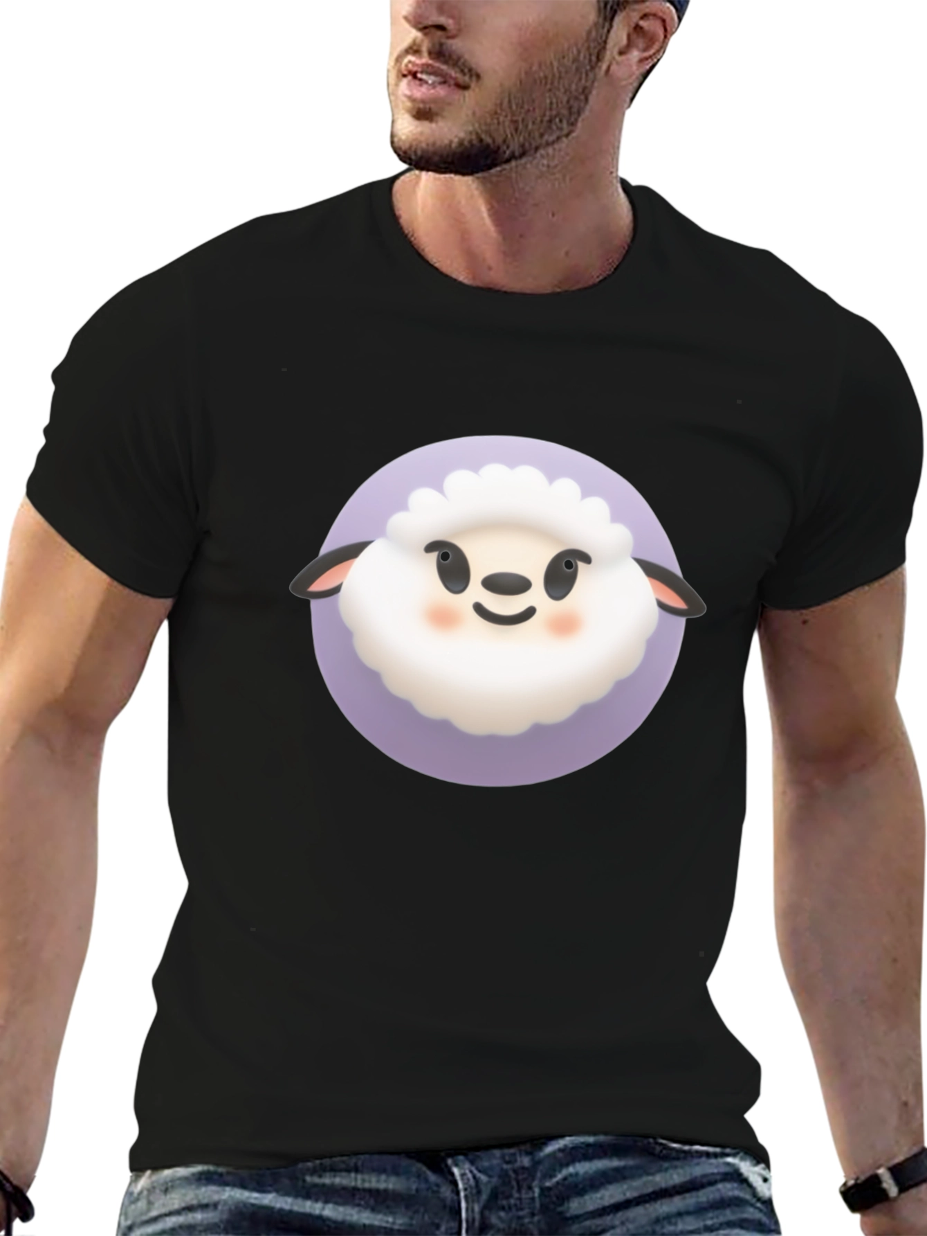 Cute Sheep Graphic Tee - Black