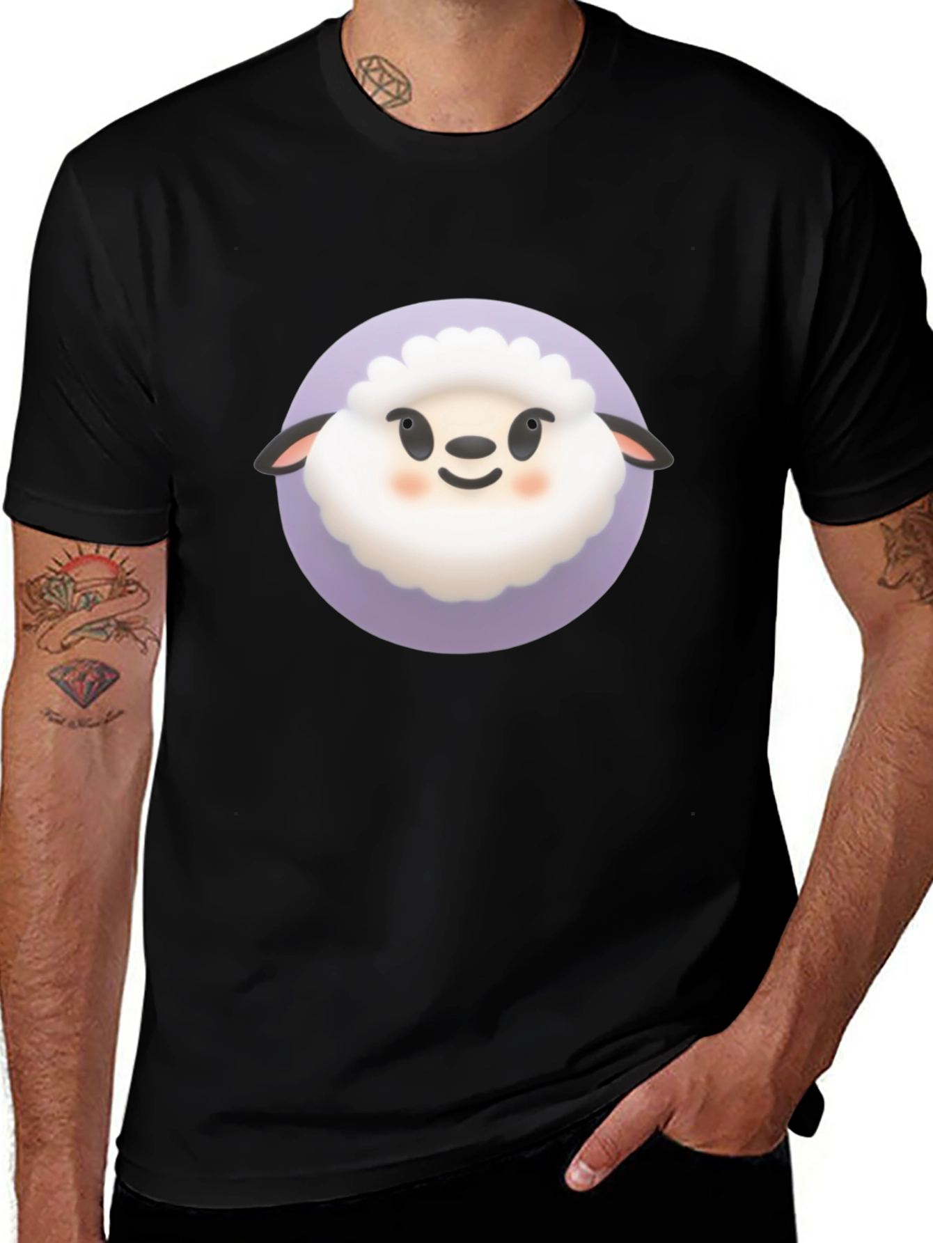 Cute Sheep Graphic Tee - Black