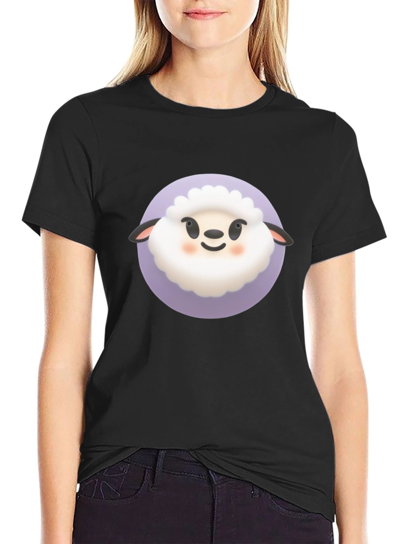 Cute Sheep Graphic Tee - Black