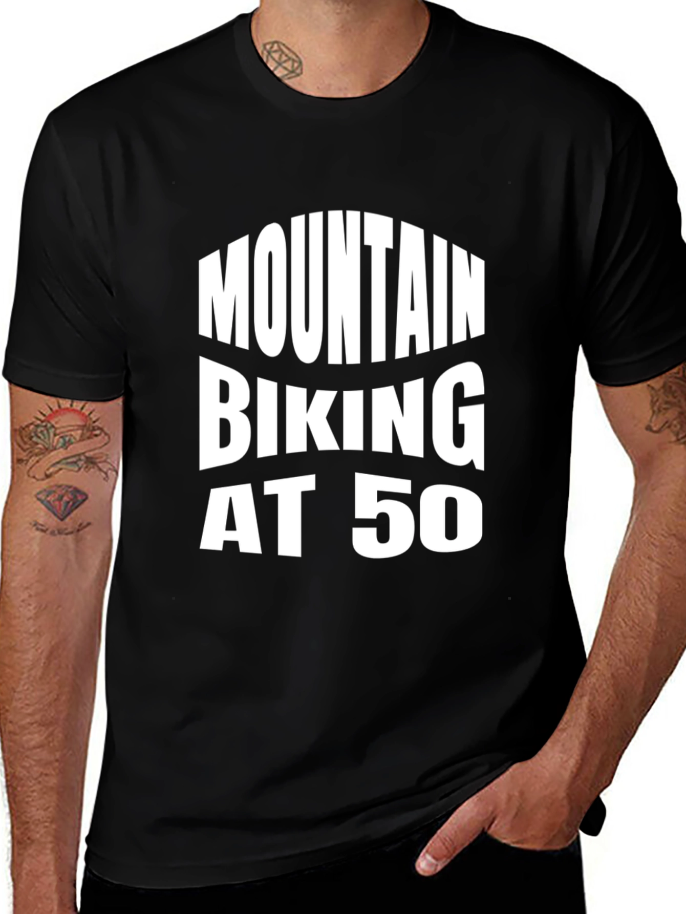 Mountain Biking at 50 Black Tee Shirt