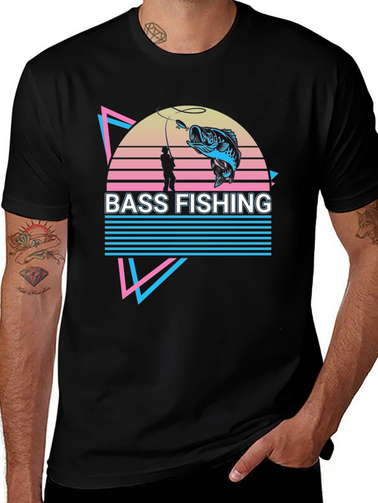 Bass Fishing Retro Graphic Tee - Black