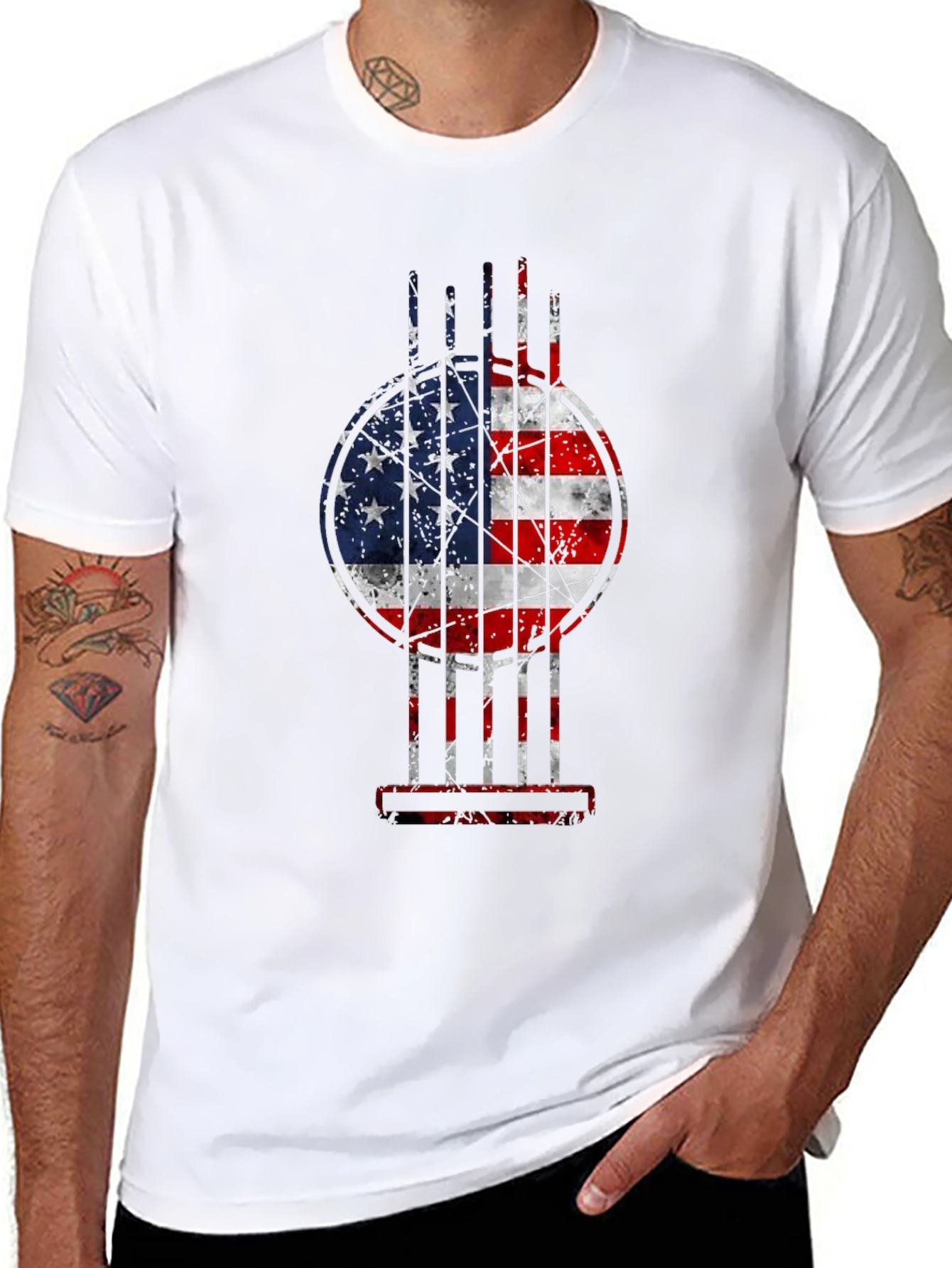 USA Flag Guitar Graphic Tee - Patriotic Musician T-Shirt