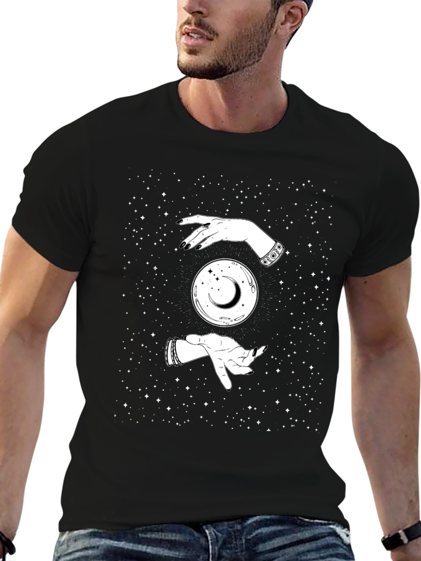 Mystic Moon Hands Graphic Tee - Black