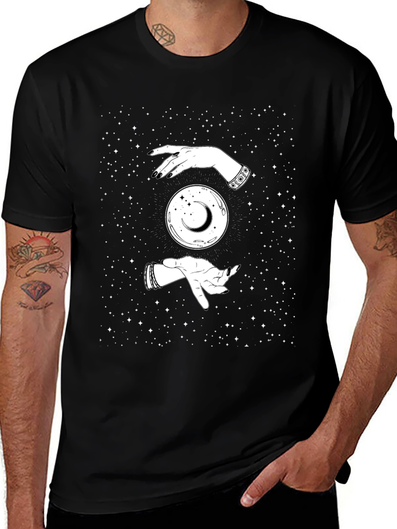 Mystic Moon Hands Graphic Tee - Black