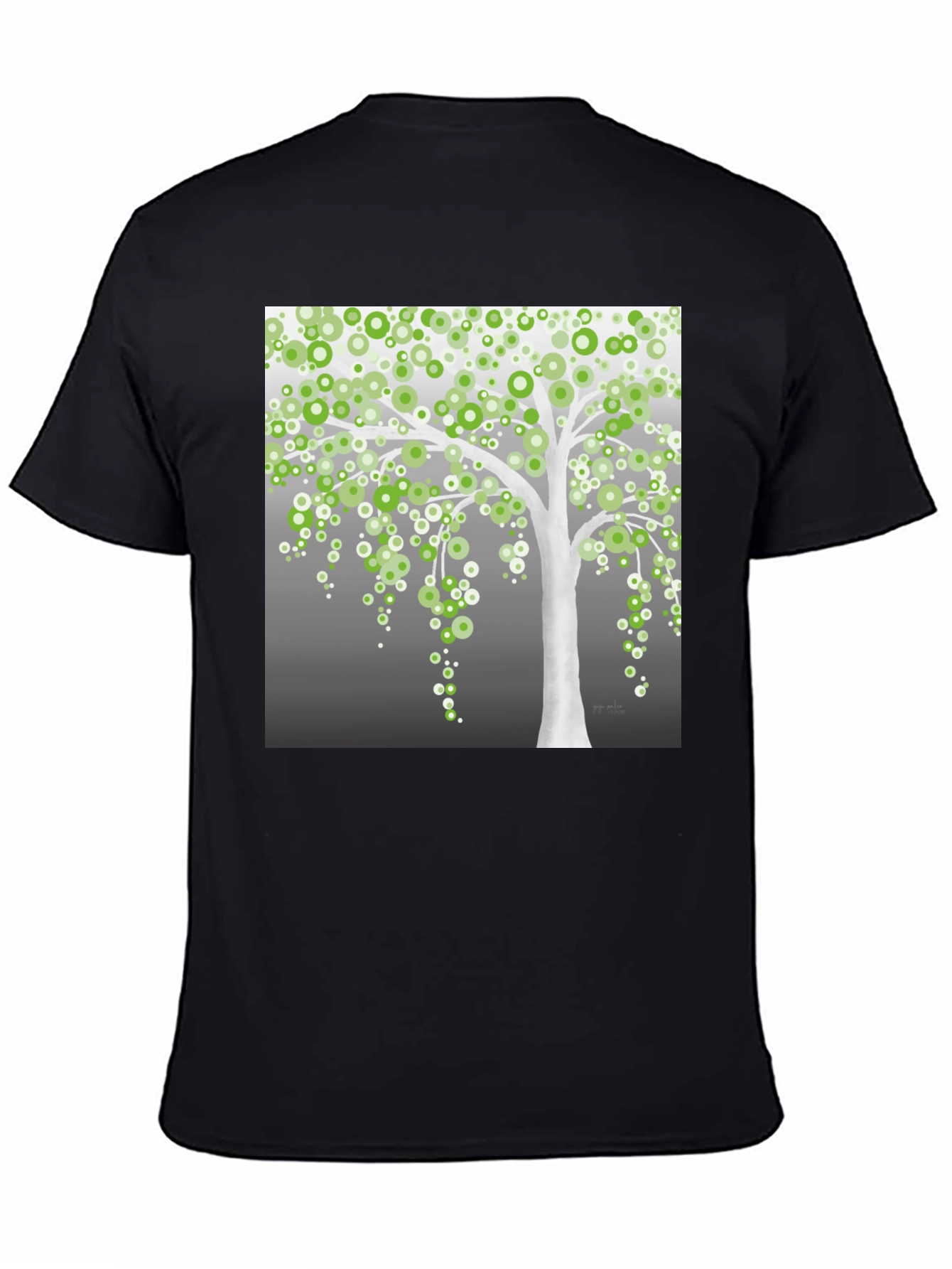 Green Circle Tree Black T-Shirt